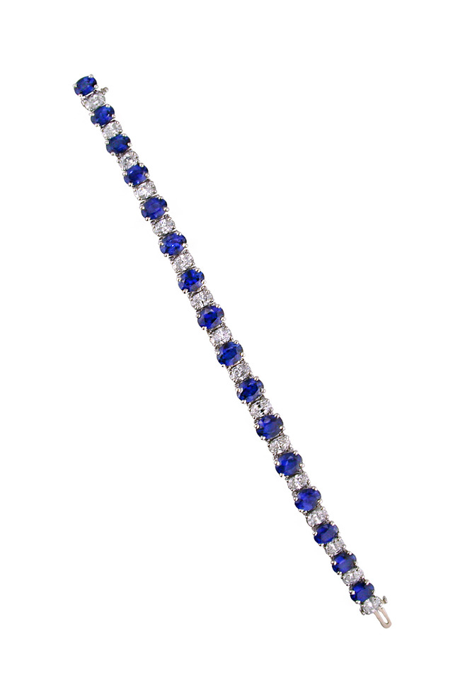 Platinum Oval Sapphire Diamond Line Bracelet