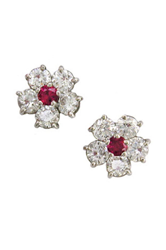 Ruby Diamond Flower Earrings