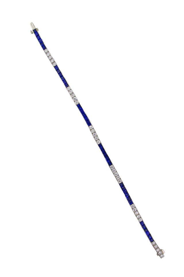 Platinum Blue Sapphire White Diamond Line Bracelet