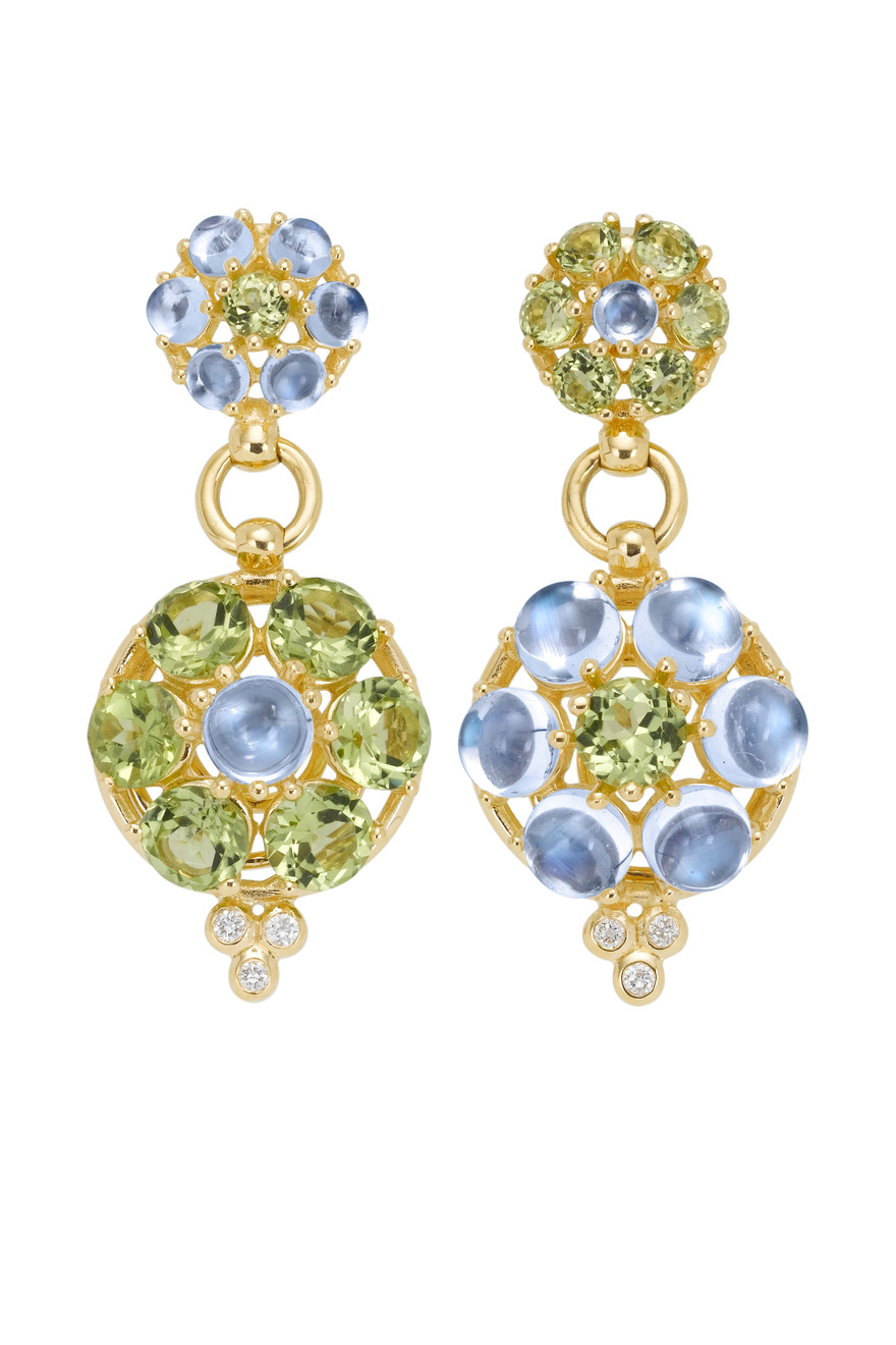 Blue Moonstone Peridot Diamond Earrings