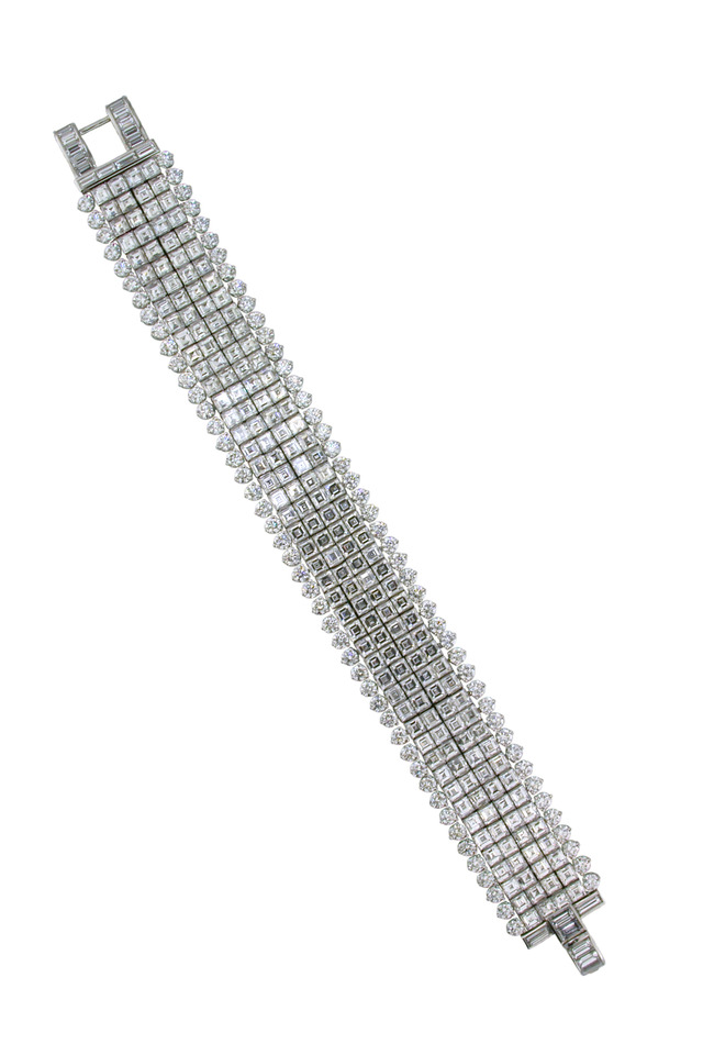 Platinum Wide Soft White Diamond Bracelet