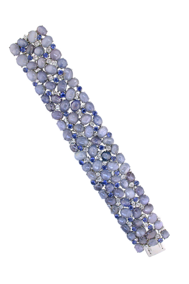 Wide Platinum Star Sapphire Bracelet