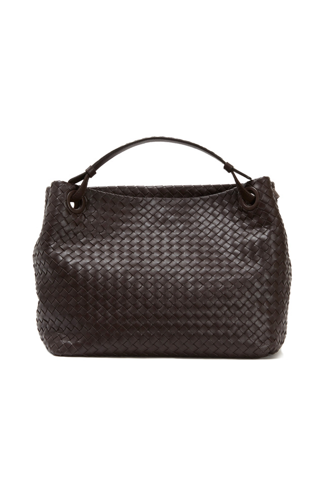 Black Intrecciato Leather Medium Shoulder Bag