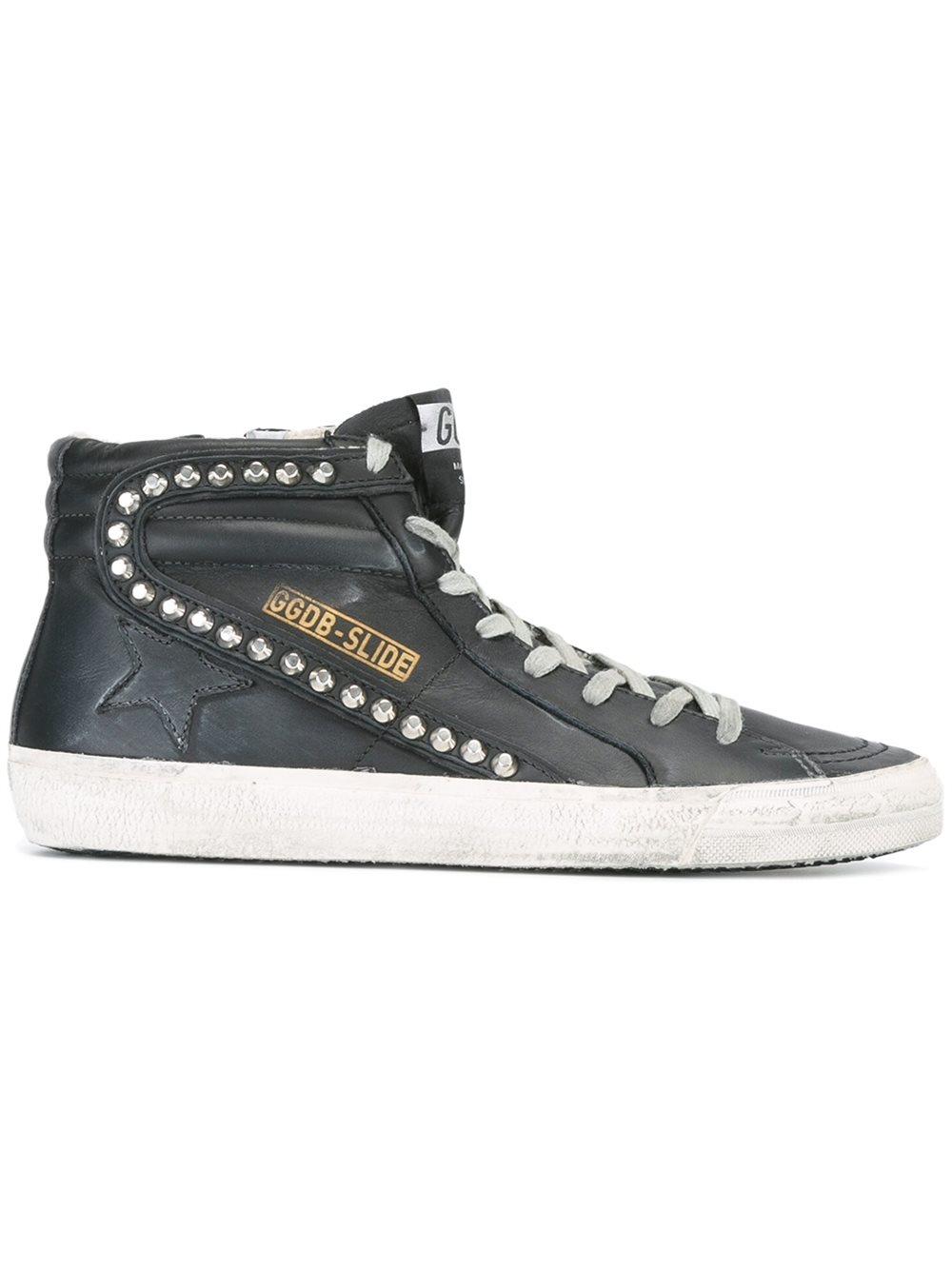 Women's Slide Black Leather Stud High 