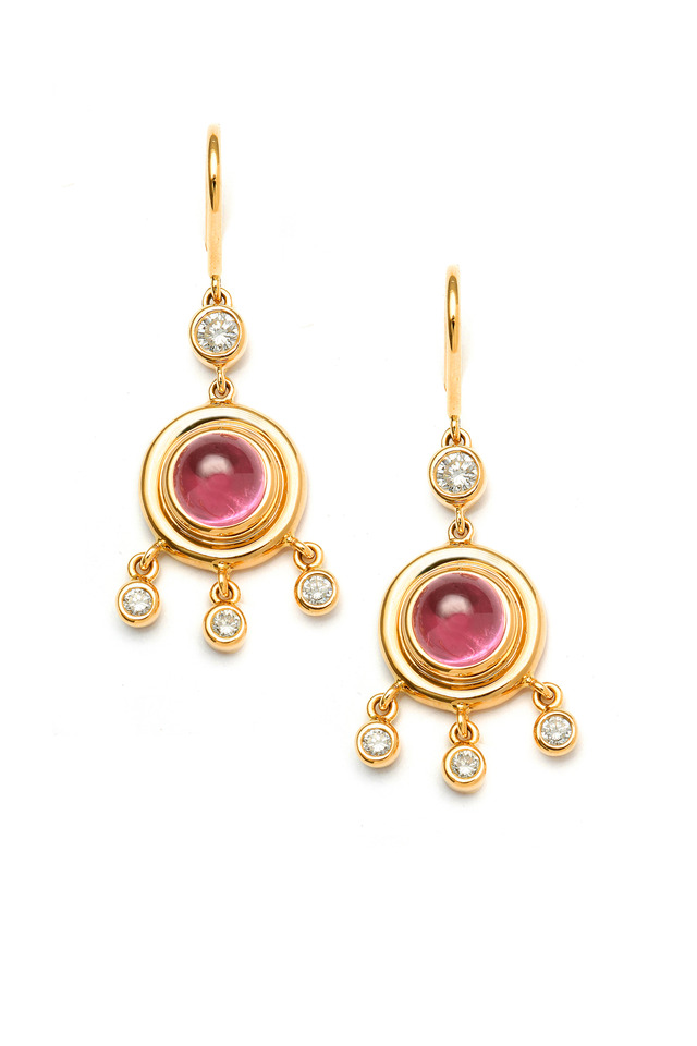 Rubellite Cabochon Earrings With Diamonds
