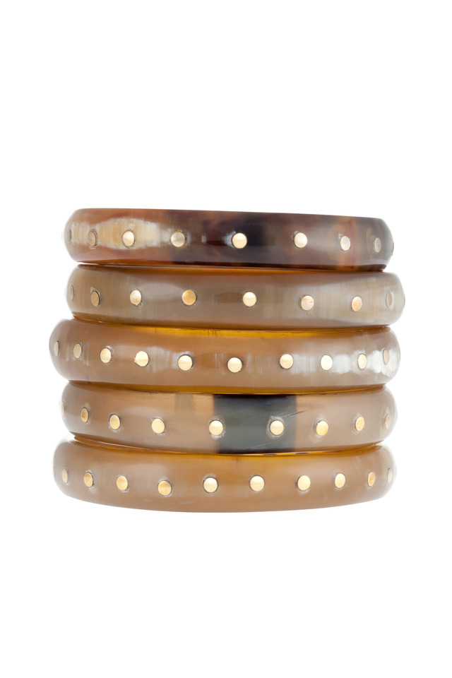 Bronze And Brown Horn Bangles, Set Of Five