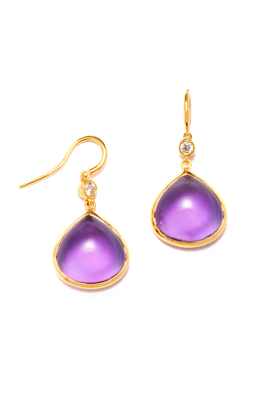 Amethyst Diamond Gold Heart Earrings