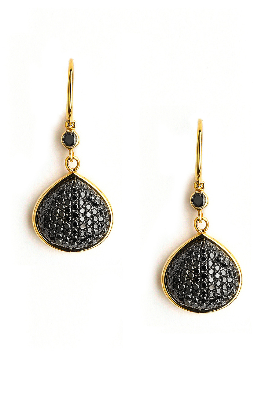 Black Diamond Gold Heart Earrings