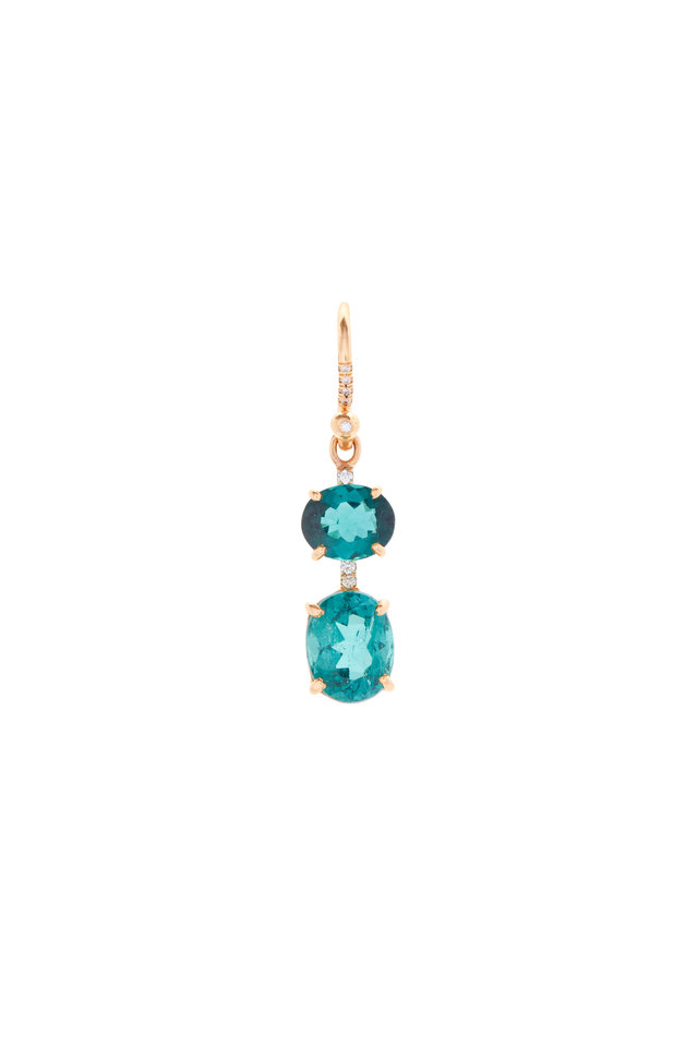 18K Rose Gold Indicolite & Diamond Drop Earrings