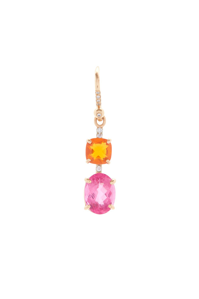 18K Rose Gold Tourmaline, Opal & Diamond Earrings