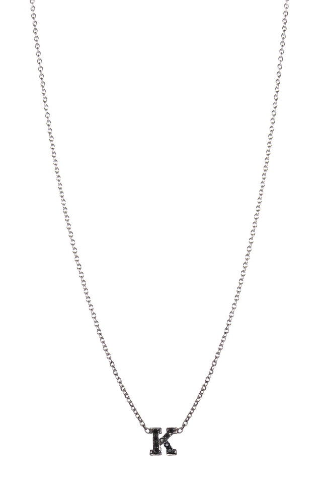 White Gold Black Diamond "J" Necklace