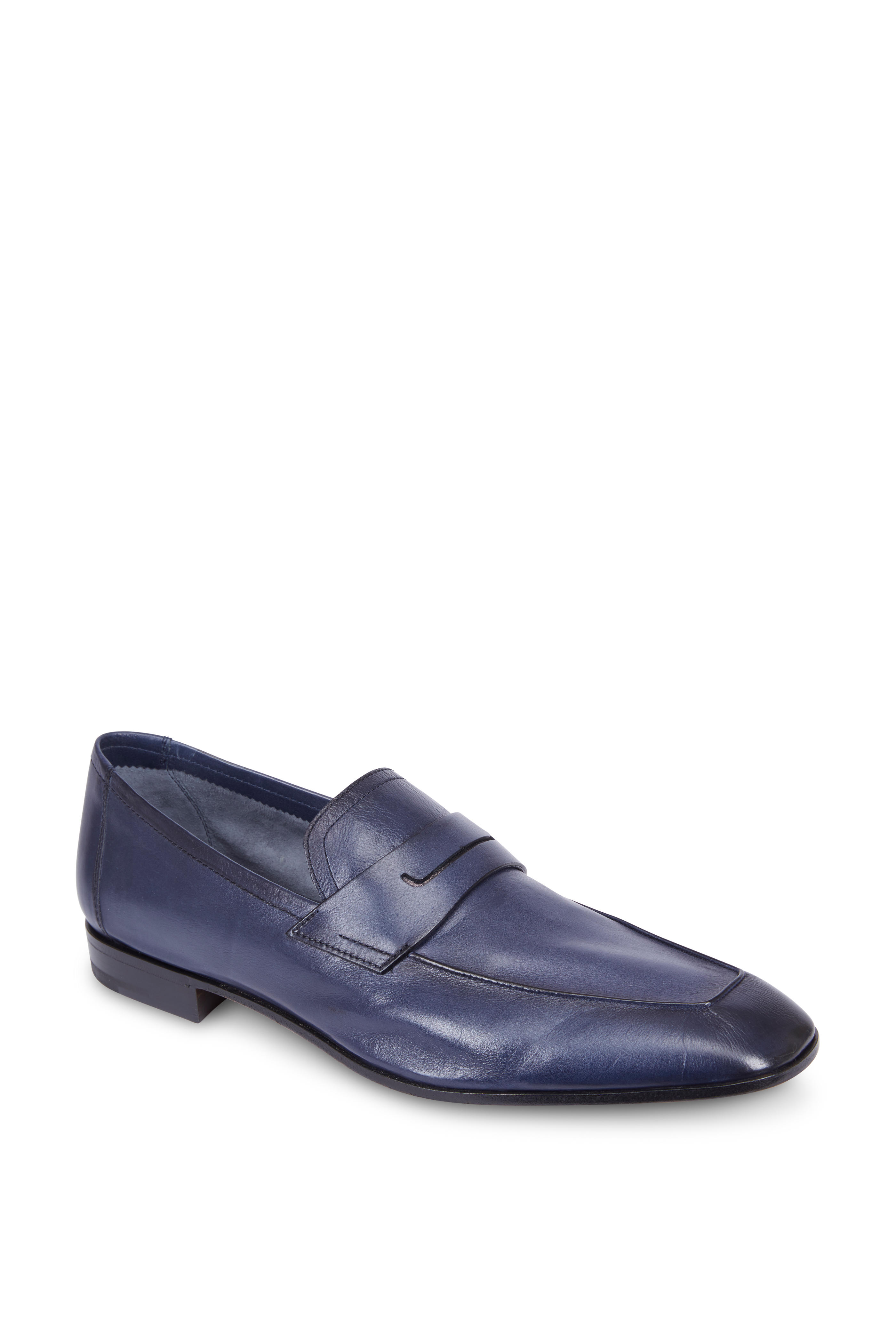 Lorenzo Rimini Navy Blue Kangaroo Leather Loafer