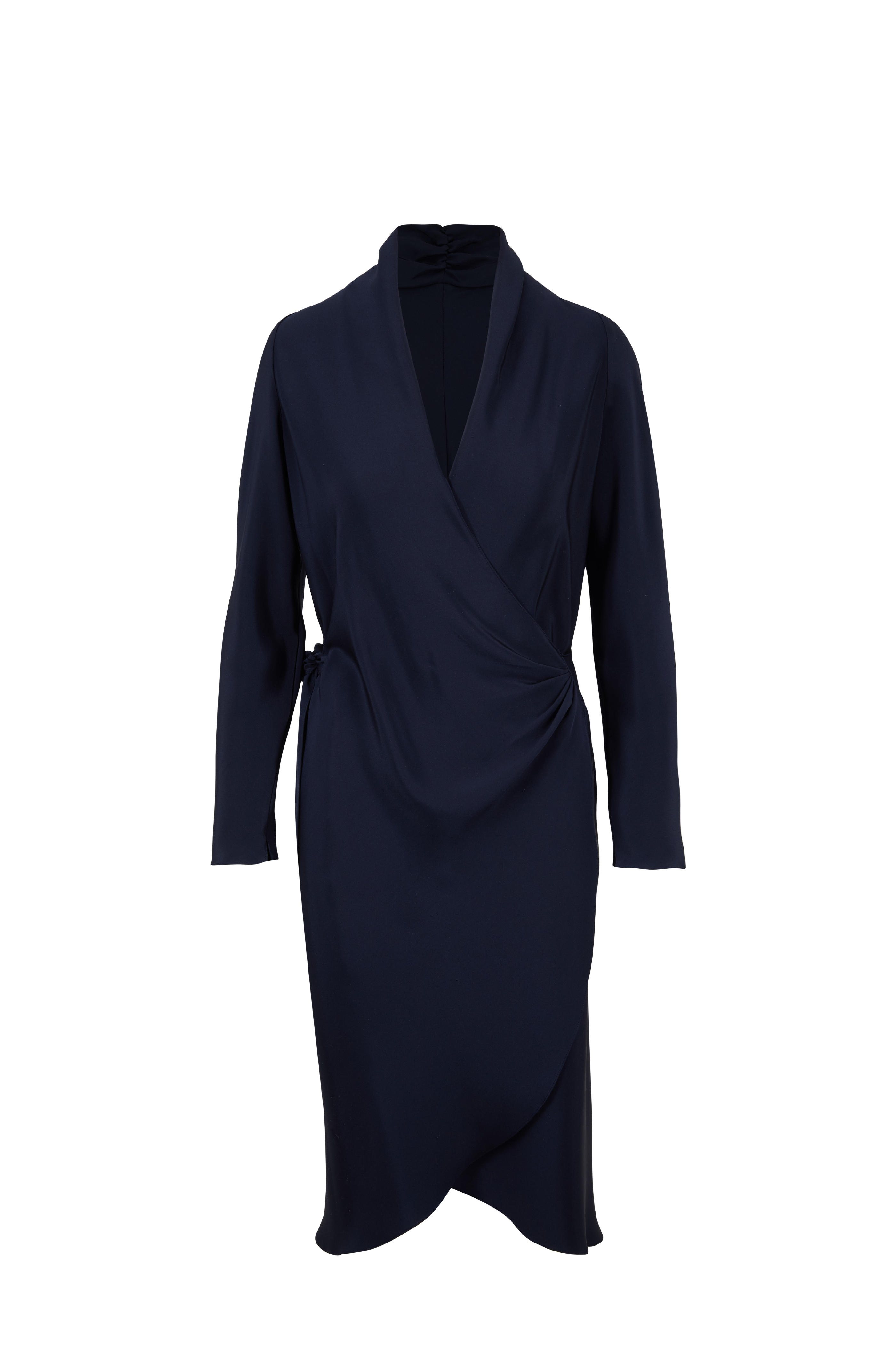 navy blue silk wrap dress