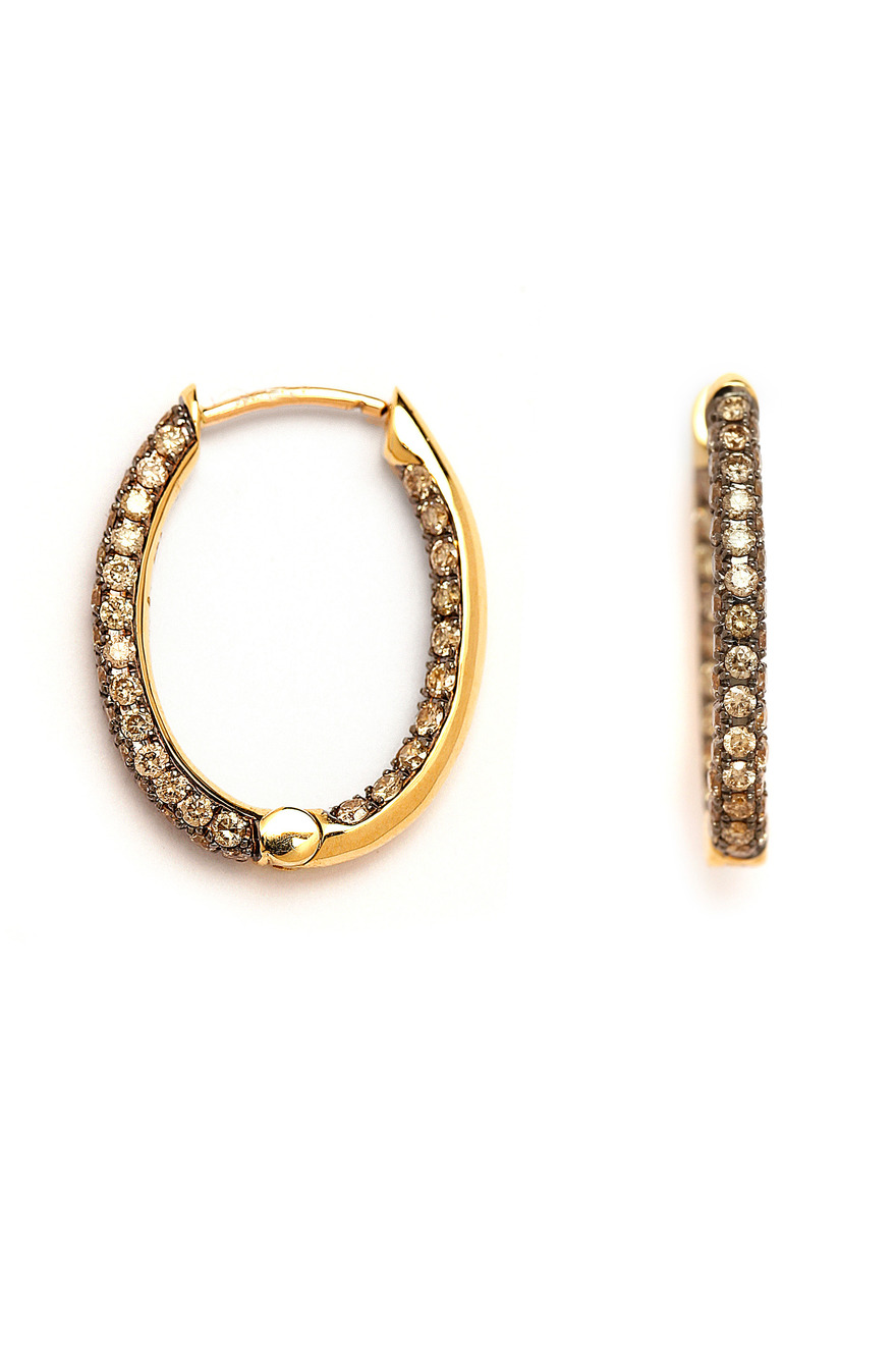 Diamond Yellow Gold Oval Hoops