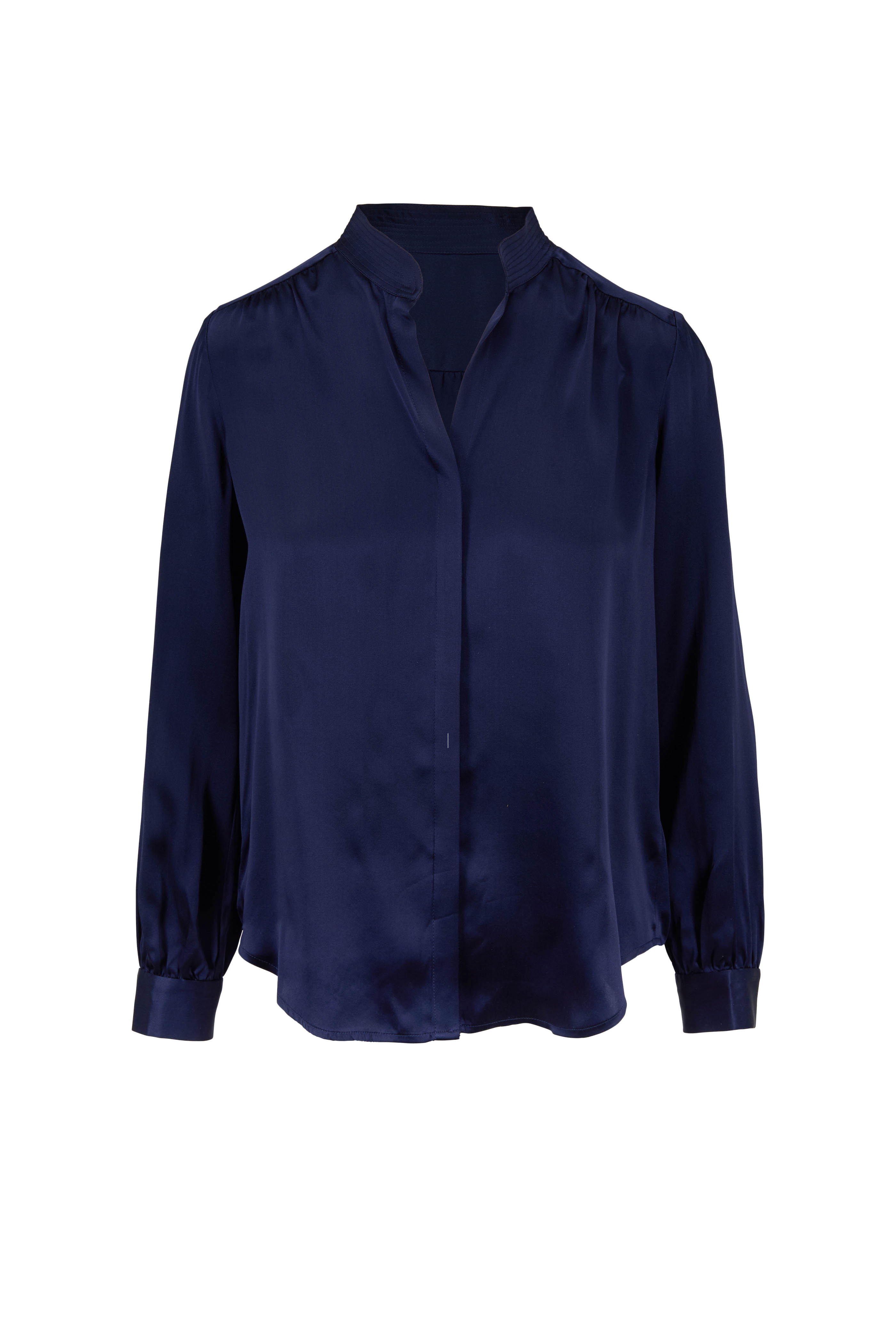 navy blue satin blouse