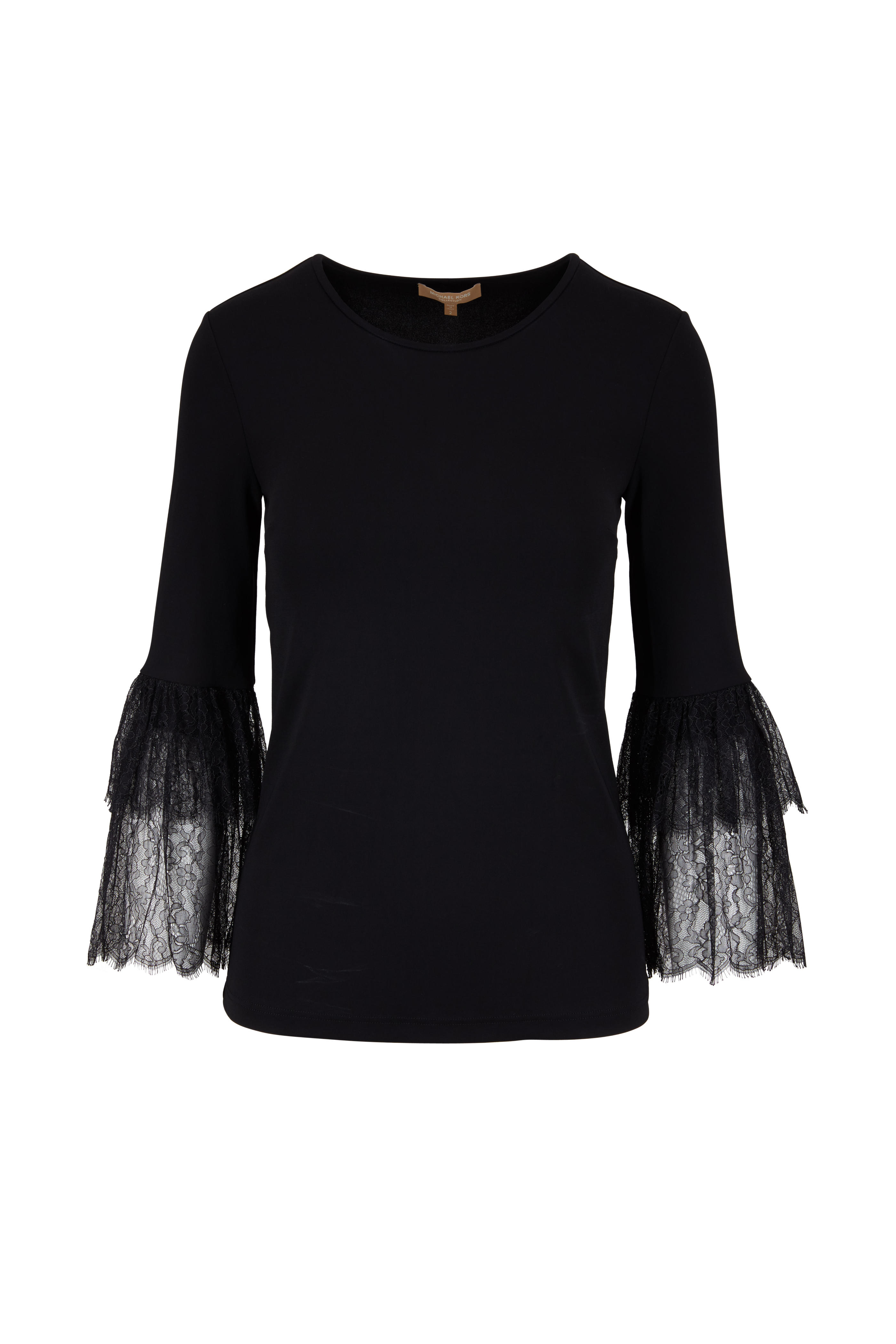 Black Lace Trim Bell Sleeve Top 
