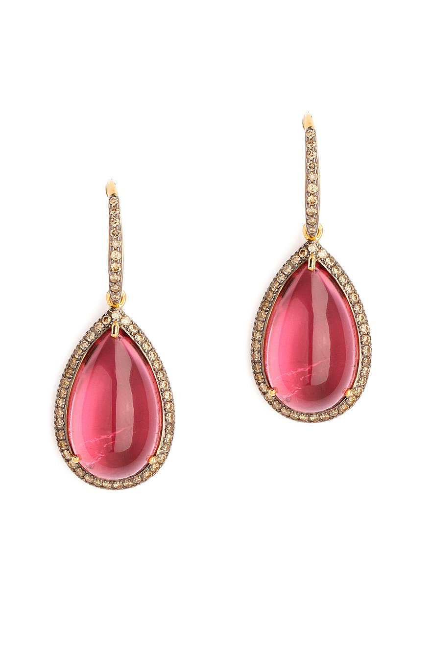 Pink Tourmaline Tear Drop Earrings with Champagne Diamonds