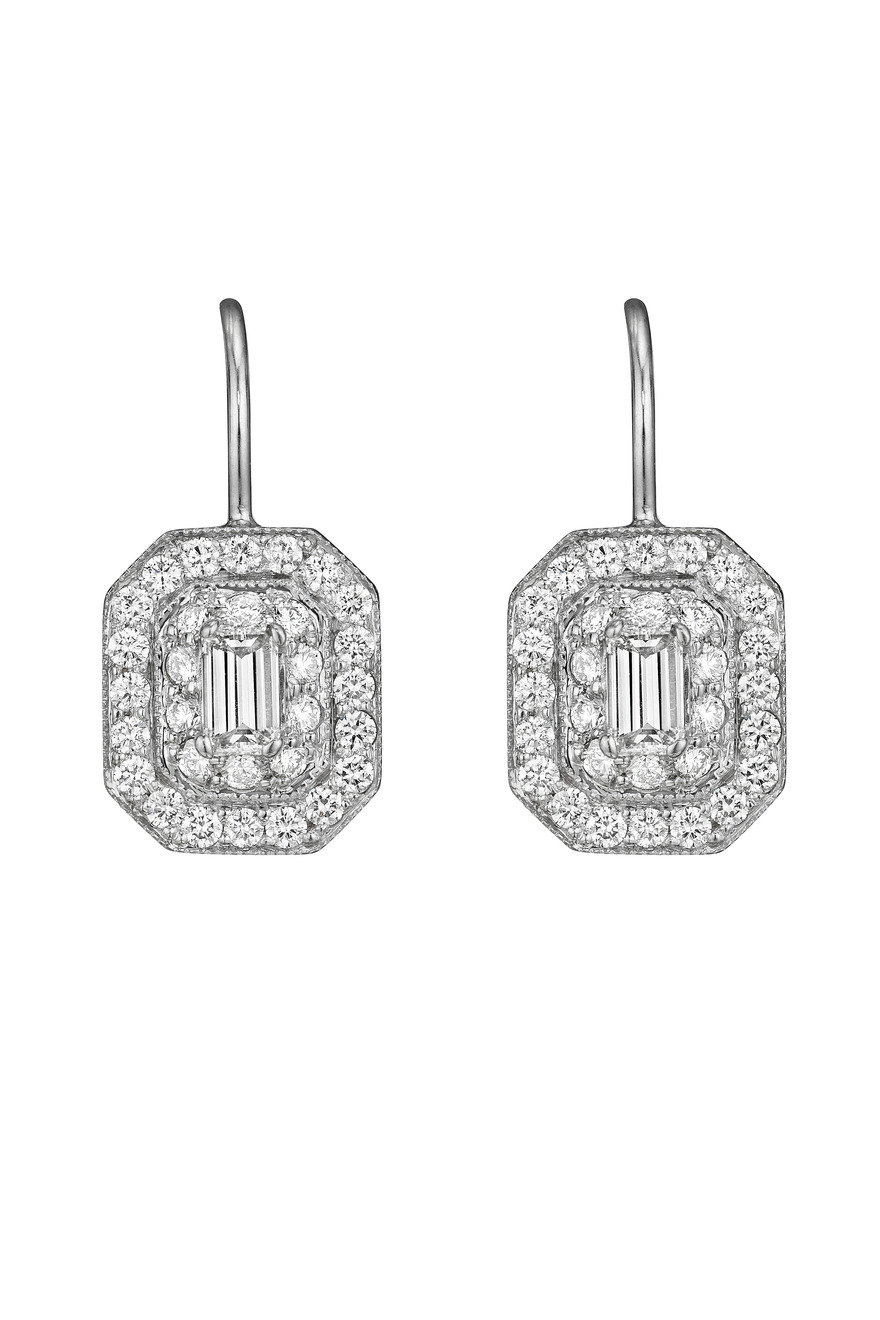White Gold Emerald Shaped Earrings