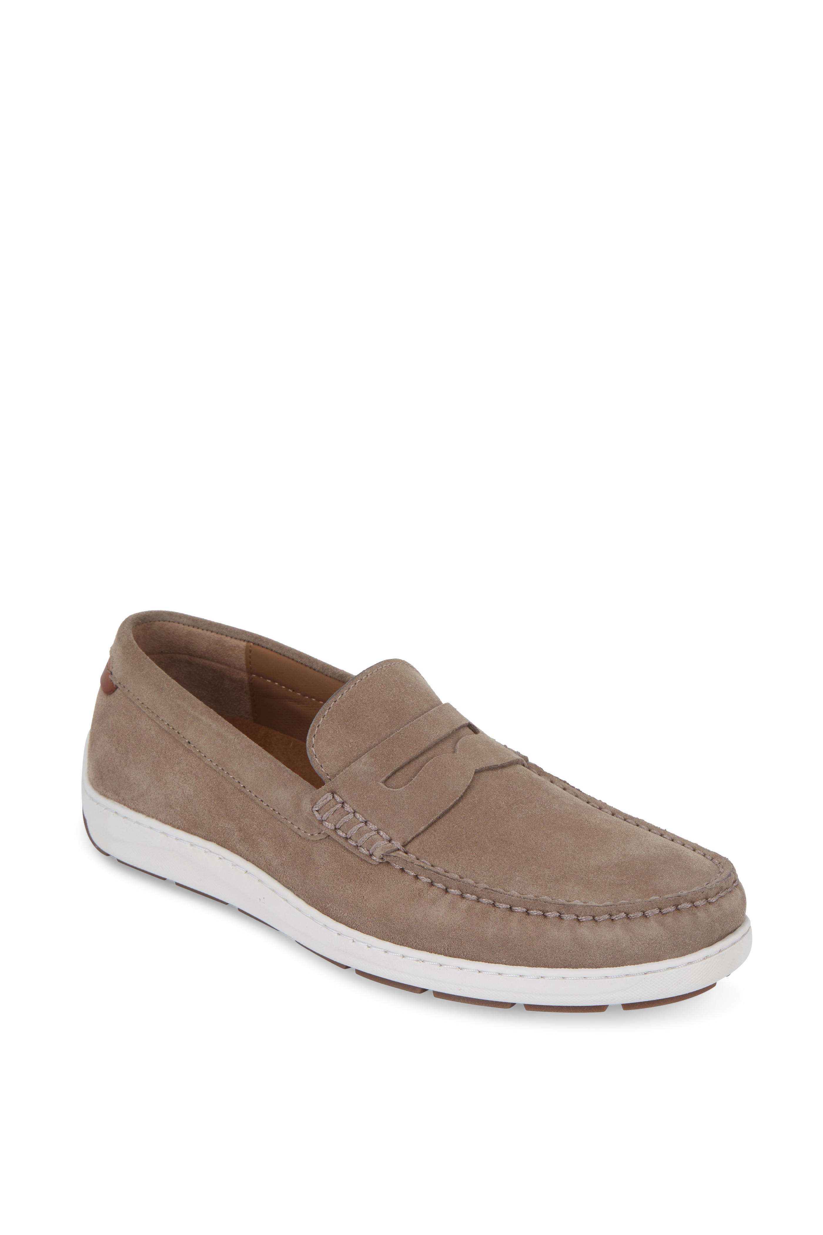 Trask - Sheldon Taupe Suede Penny Loafer | Mitchell Stores