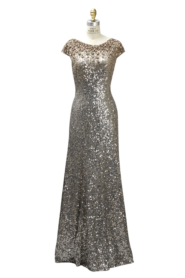 Long Sequin Cap Sleeve Degrade Dress