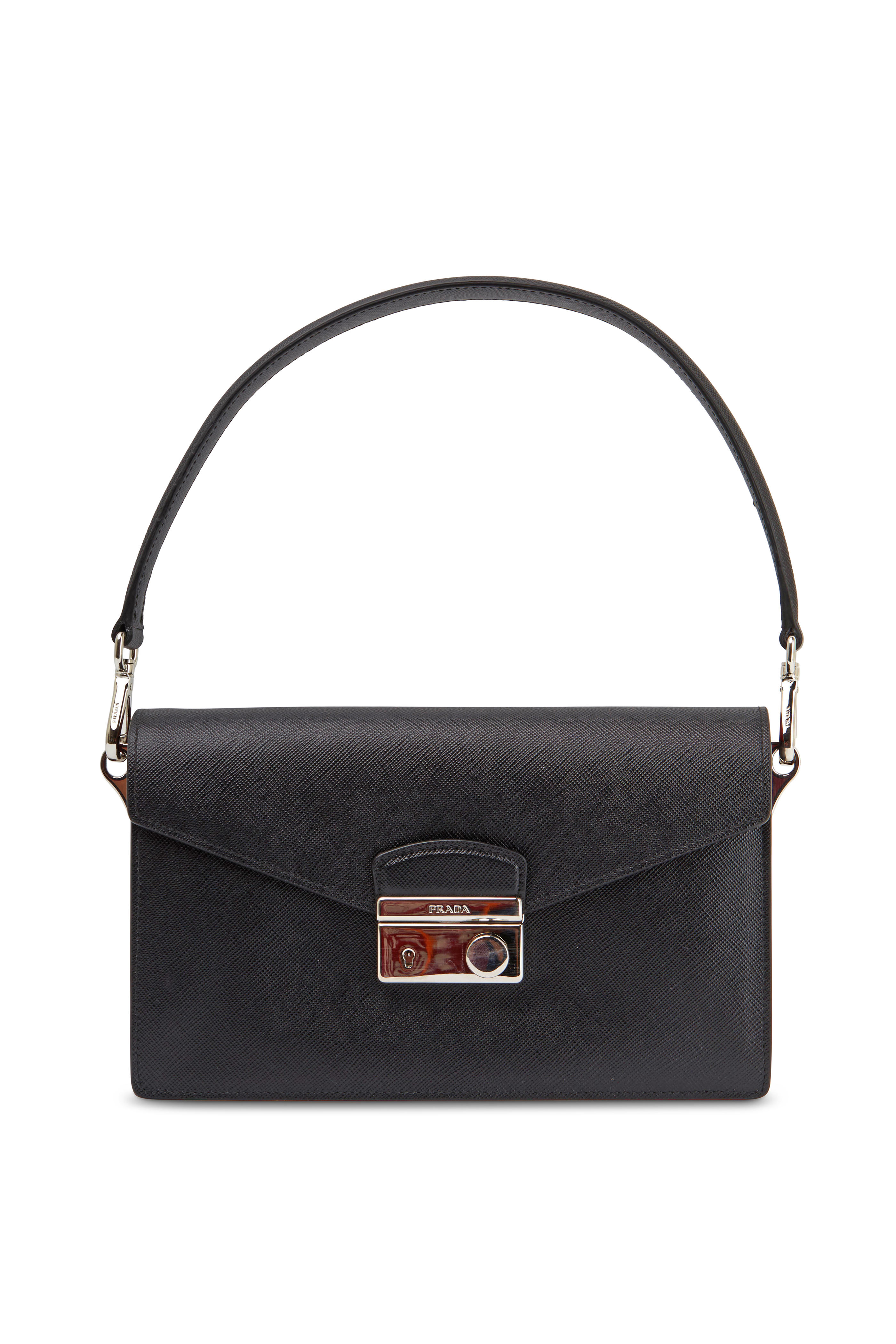 Black Saffiano Push-Lock Shoulder Bag 