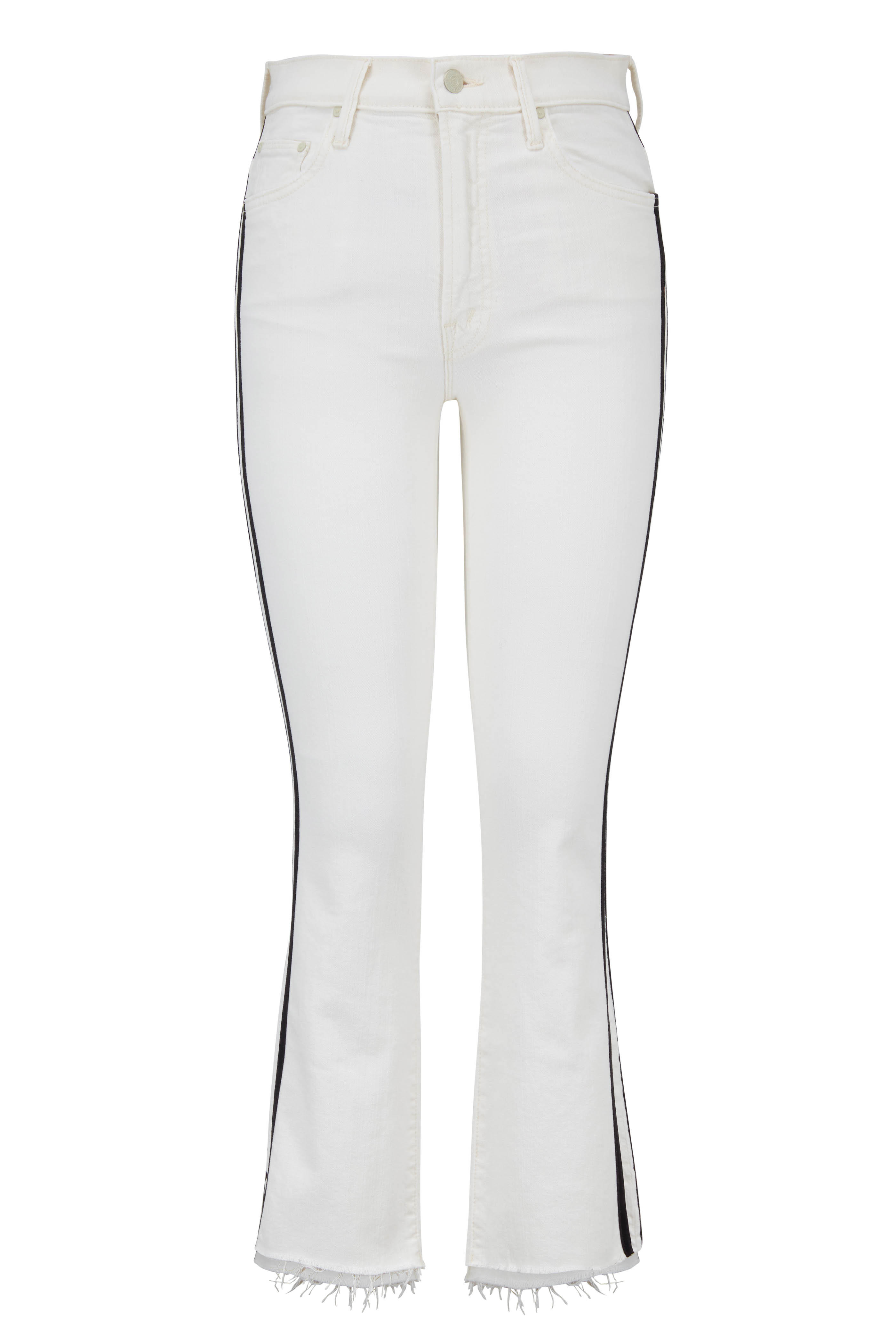 white cropped frayed jeans