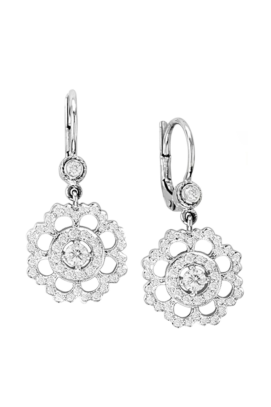 White Gold Diamond Scalloped Flower Earrings