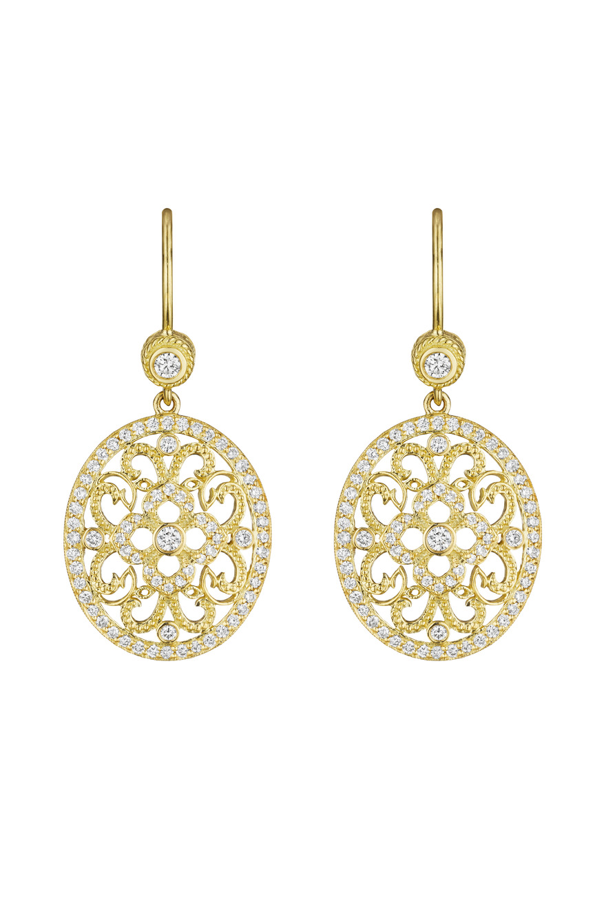Yellow Gold Round Curly Lace Earrings
