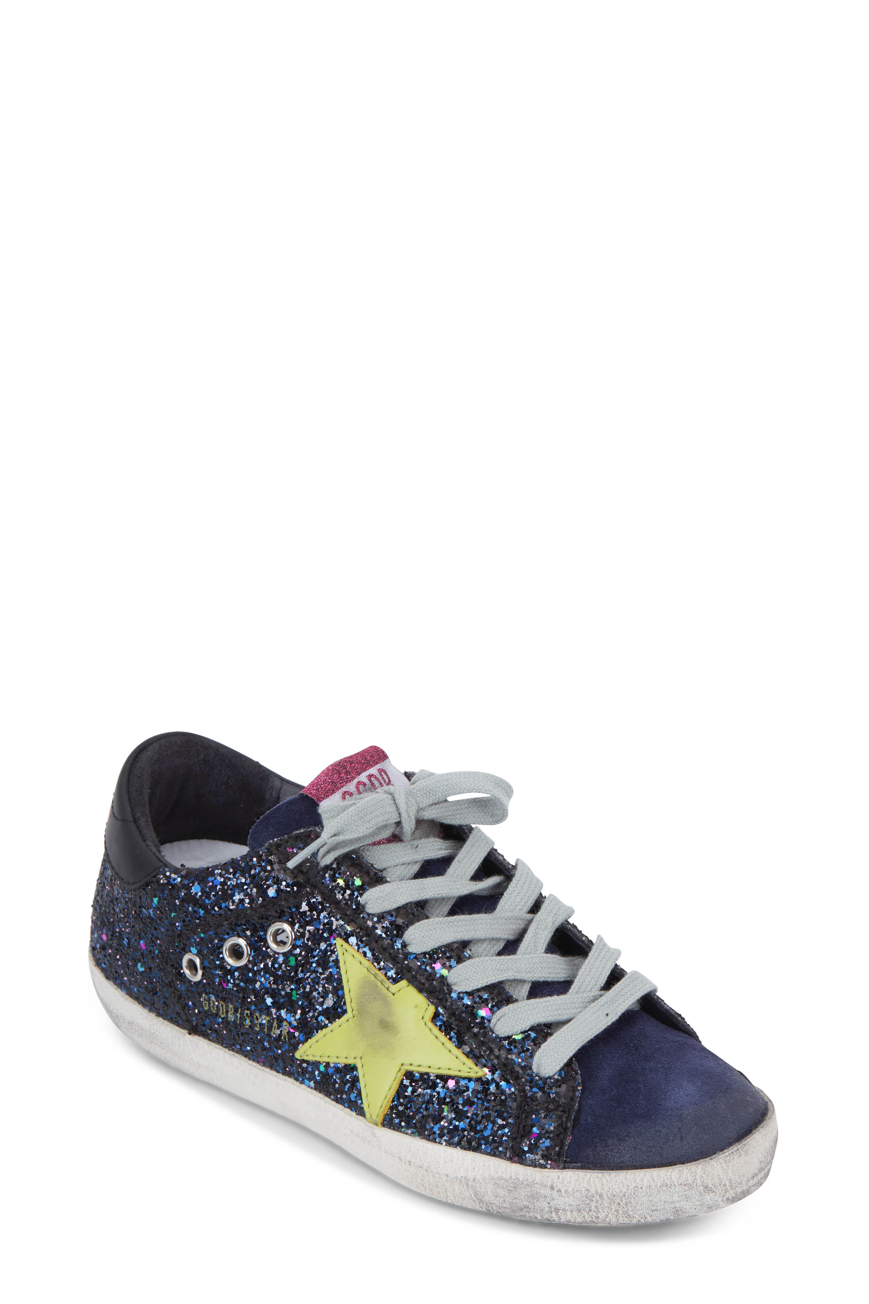 blue glitter golden goose sneakers