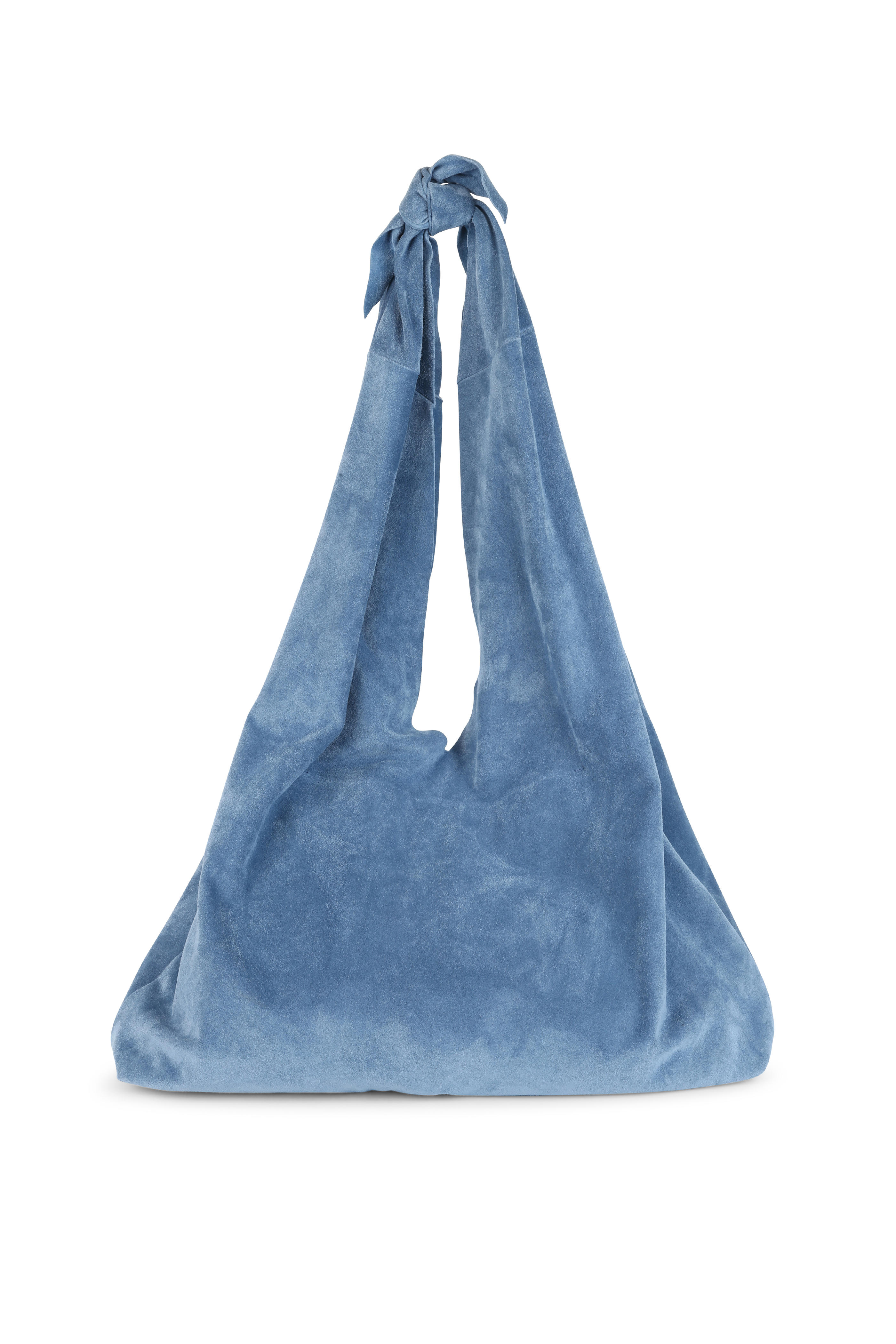 blue suede hobo bag