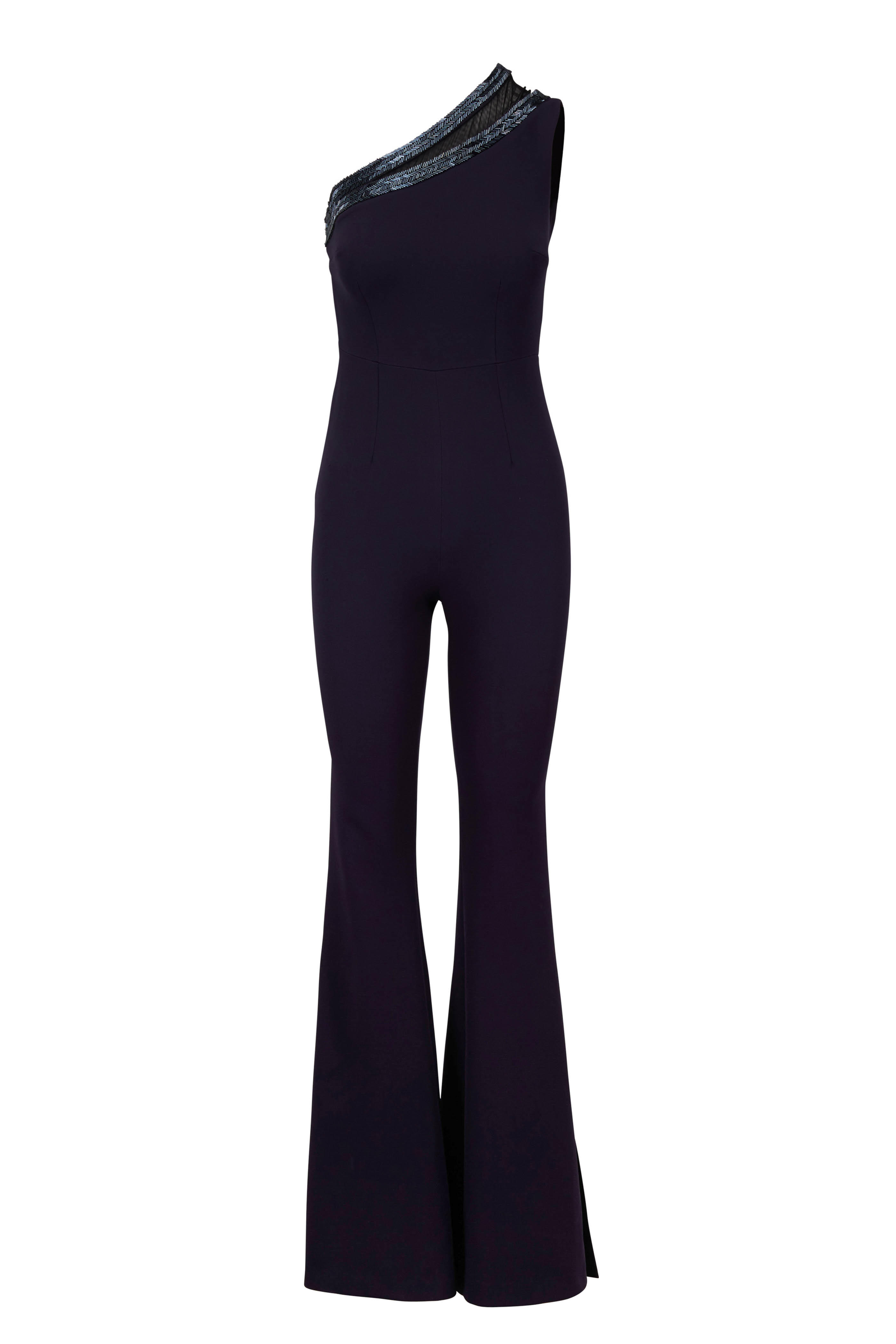 navy blue one shoulder jumpsuit