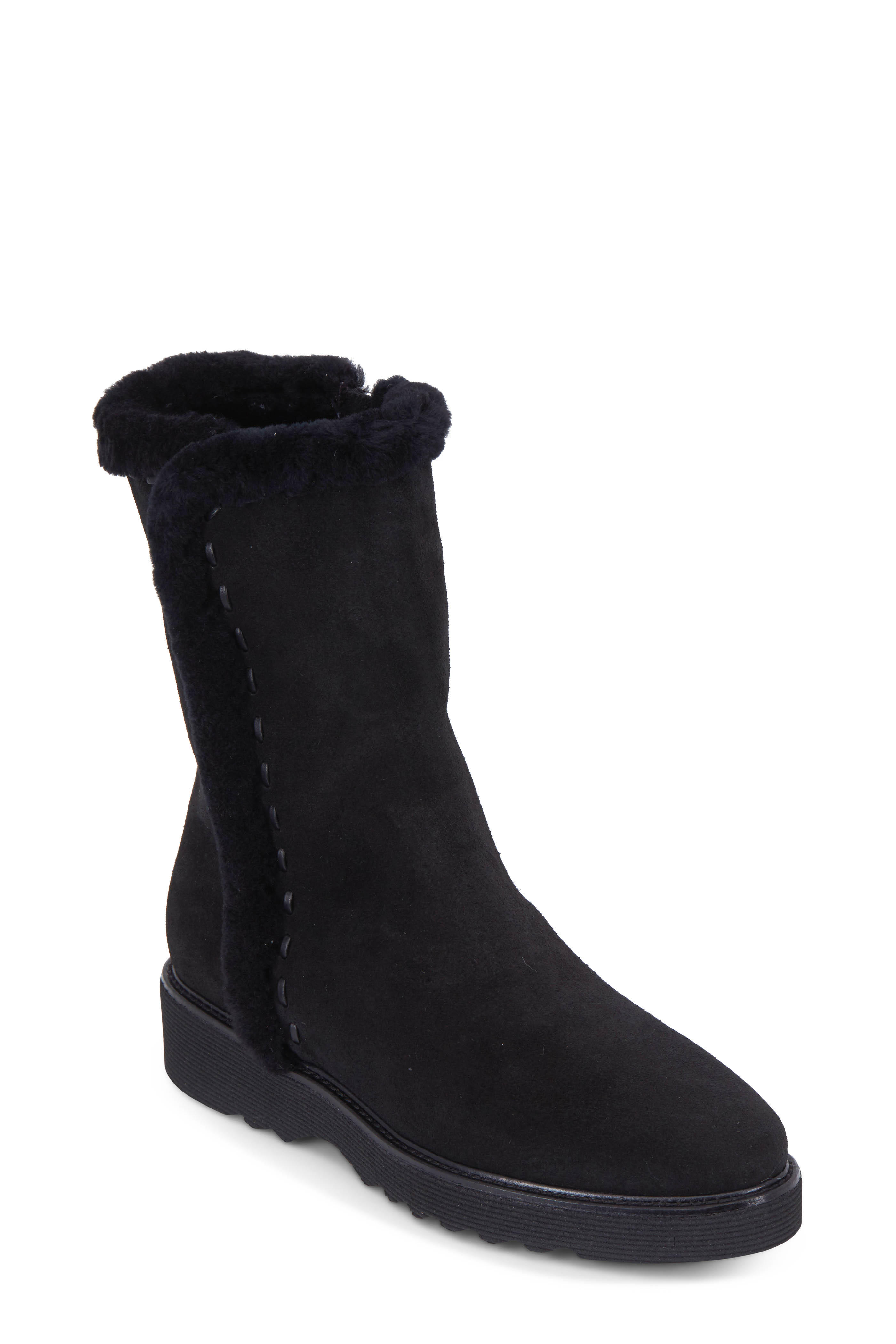 Kalena Black Suede Shearling Lined Boot 