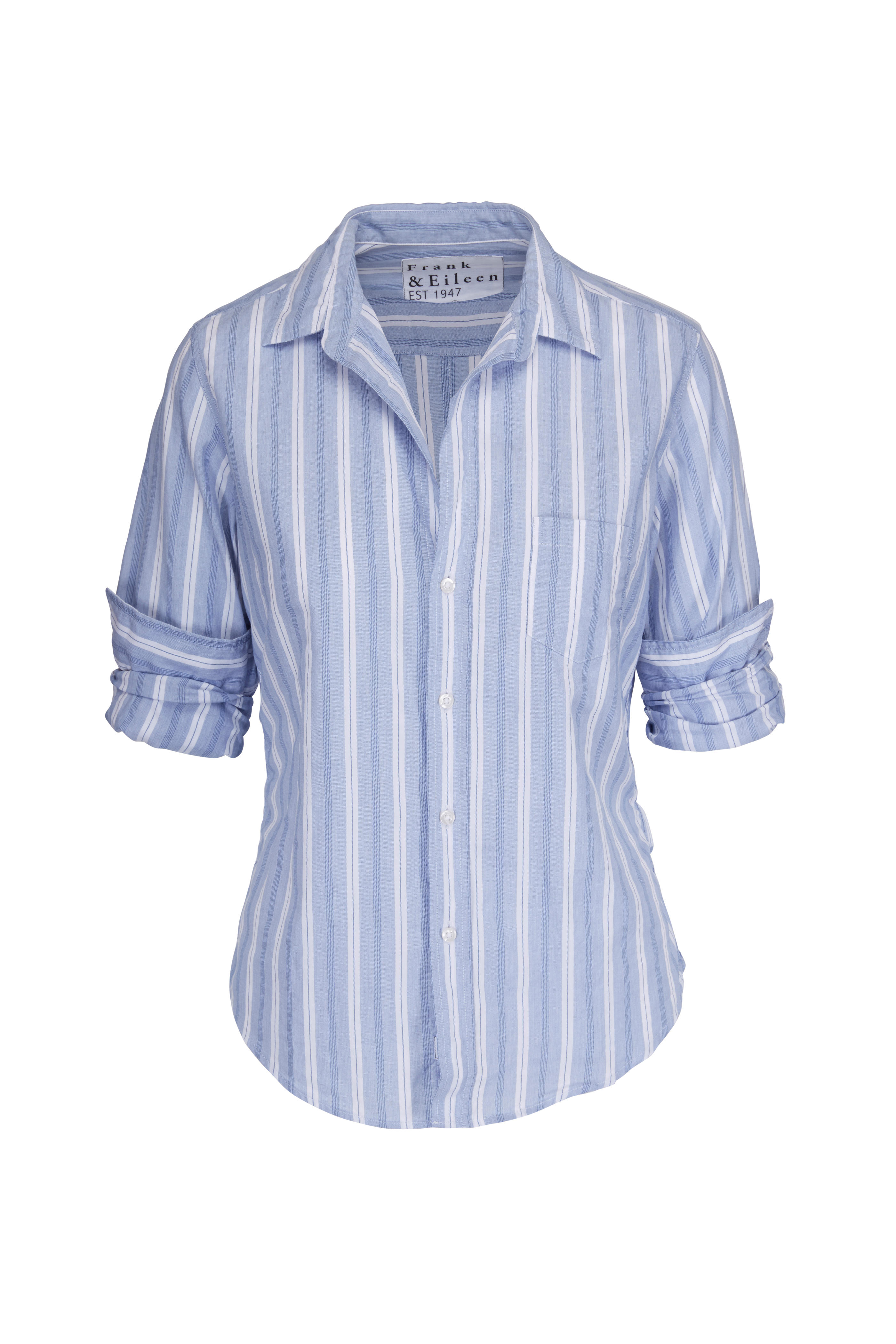 Frank Eileen Barry Blue Striped Button Down Mitchell Stores