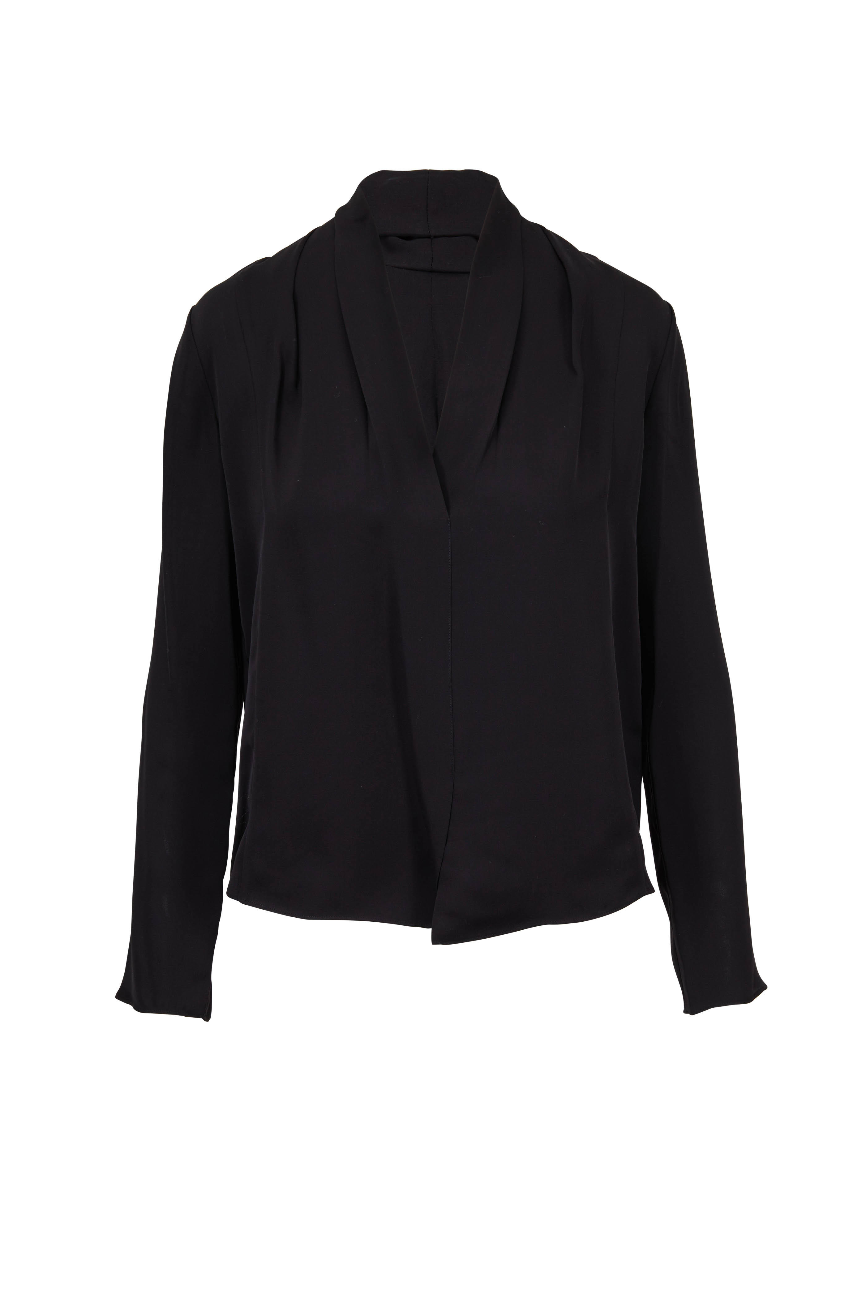 Vince Black Silk Drape Neck Blouse Mitchell Stores