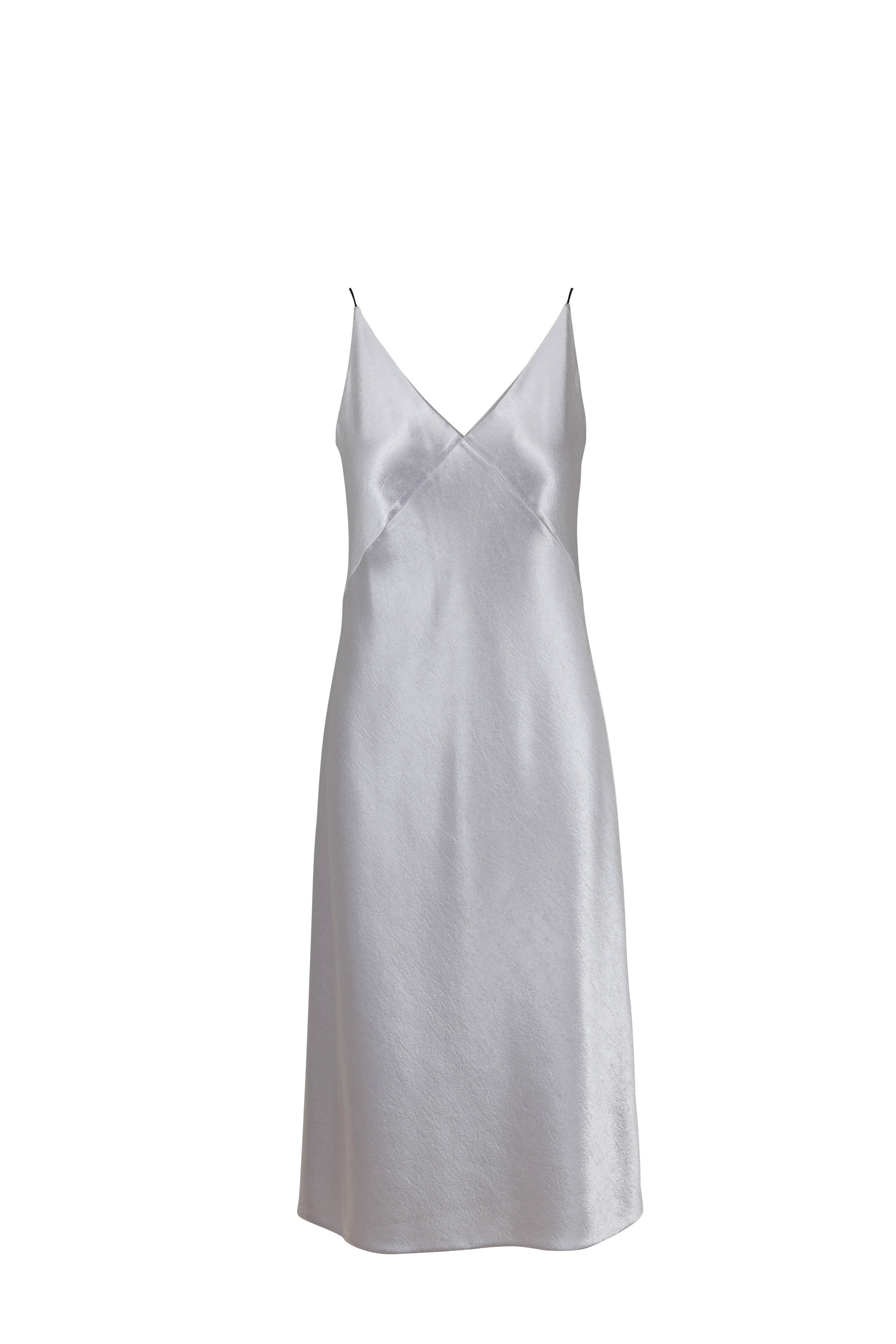 long silver slip dress