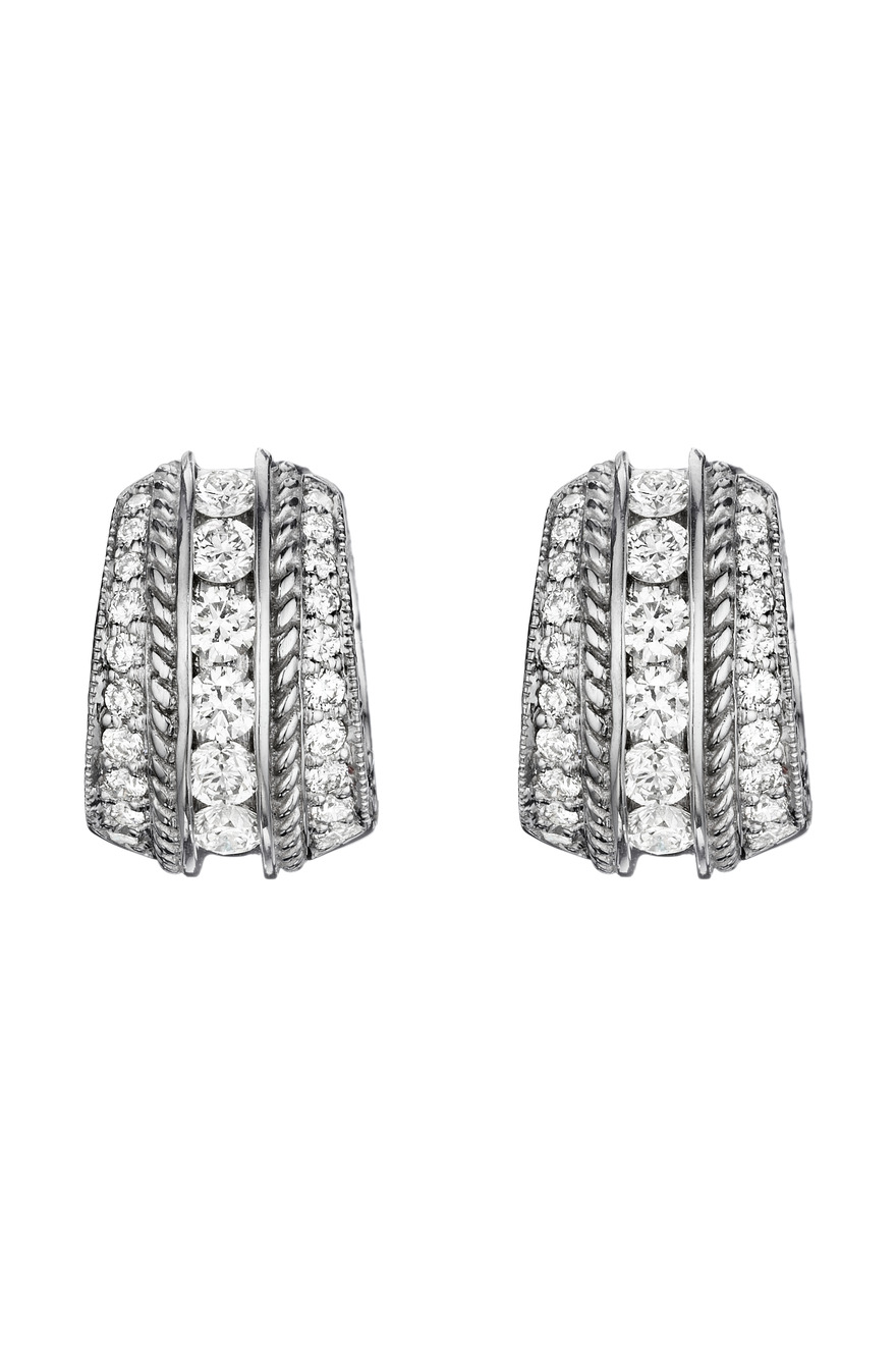 White Gold Engraved Pave & Channel Set Earrings