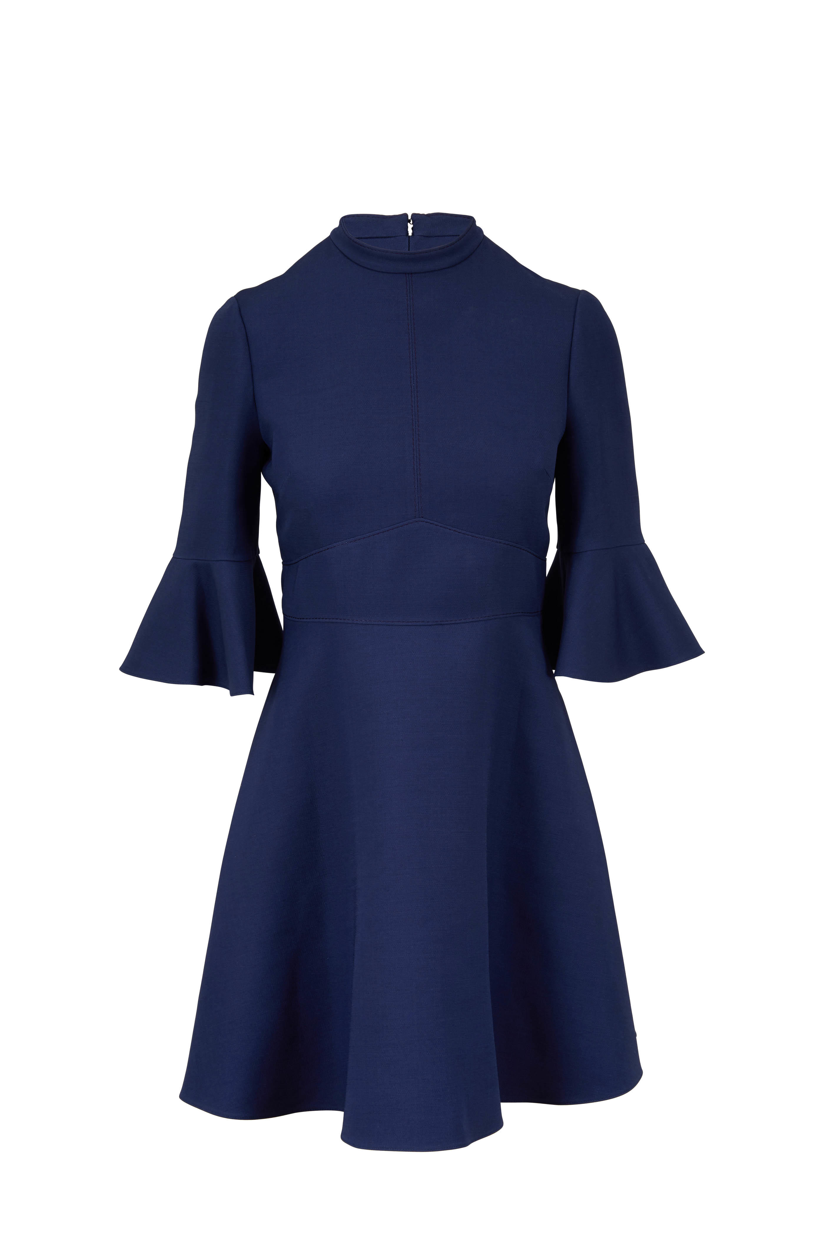 Navy Blue Crêpe Couture Bell Sleeve Dress