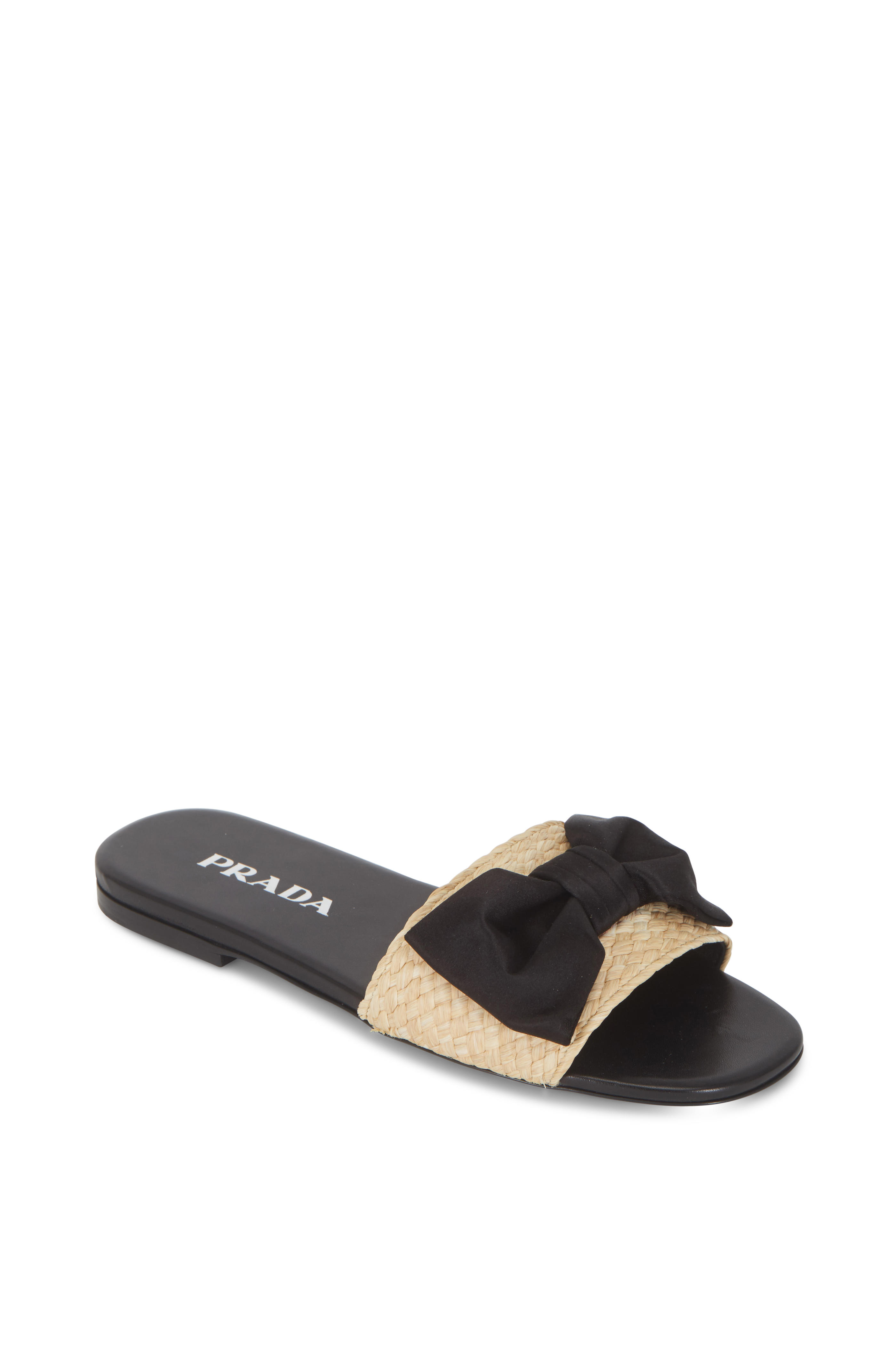 prada raffia bow flat slide sandals