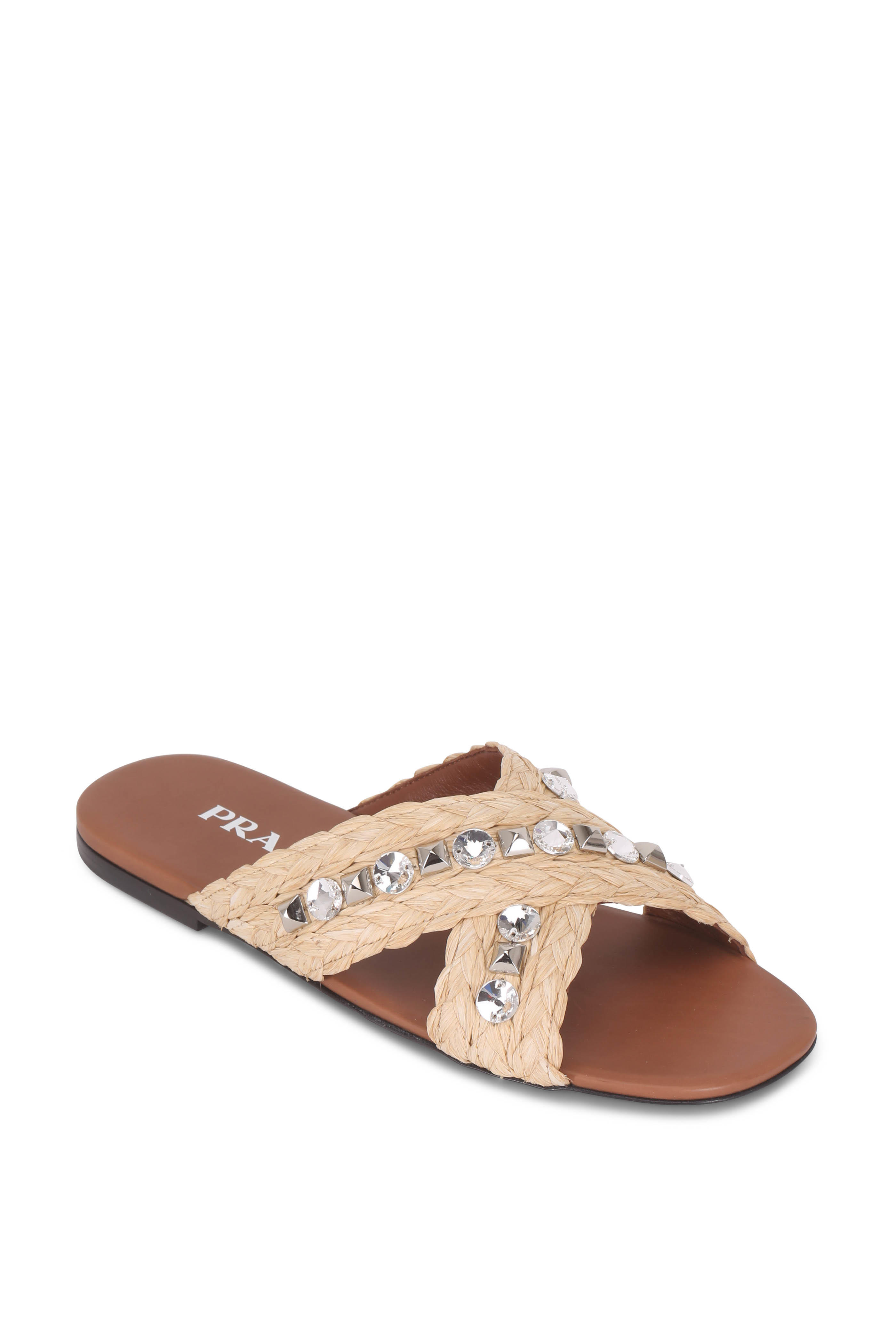 prada raffia bow flat slide sandals