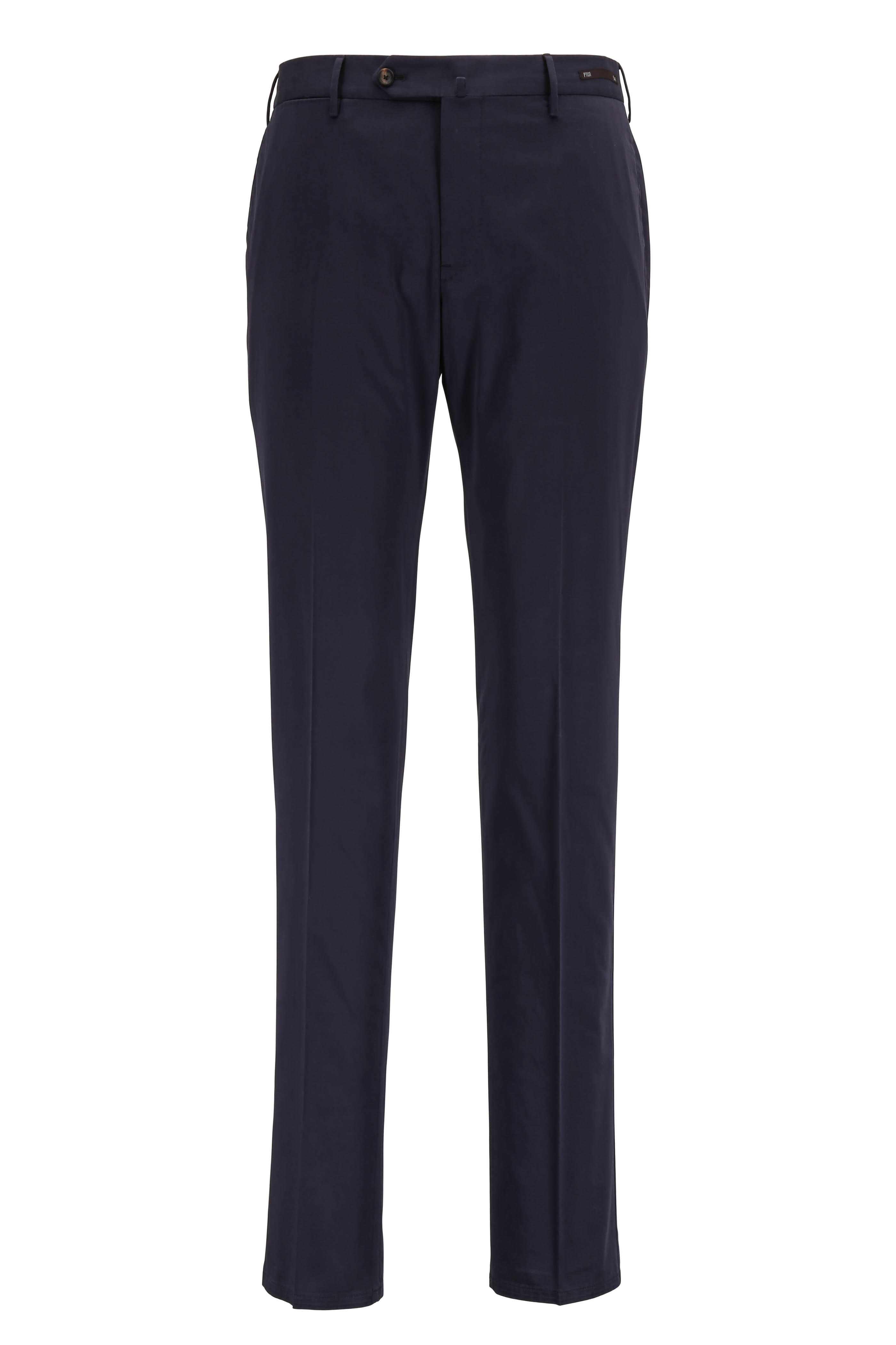 PT Pantaloni Torino - Navy Stretch Cotton & Silk Slim Fit Pant ...