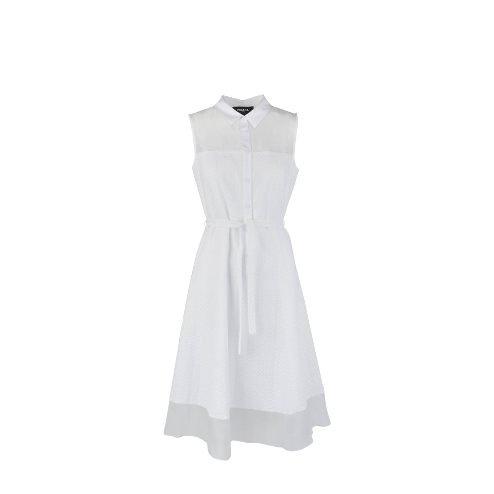 Paule Ka - White Eyelet Silk Silk Trim Shirtdress | Mitchell Stores