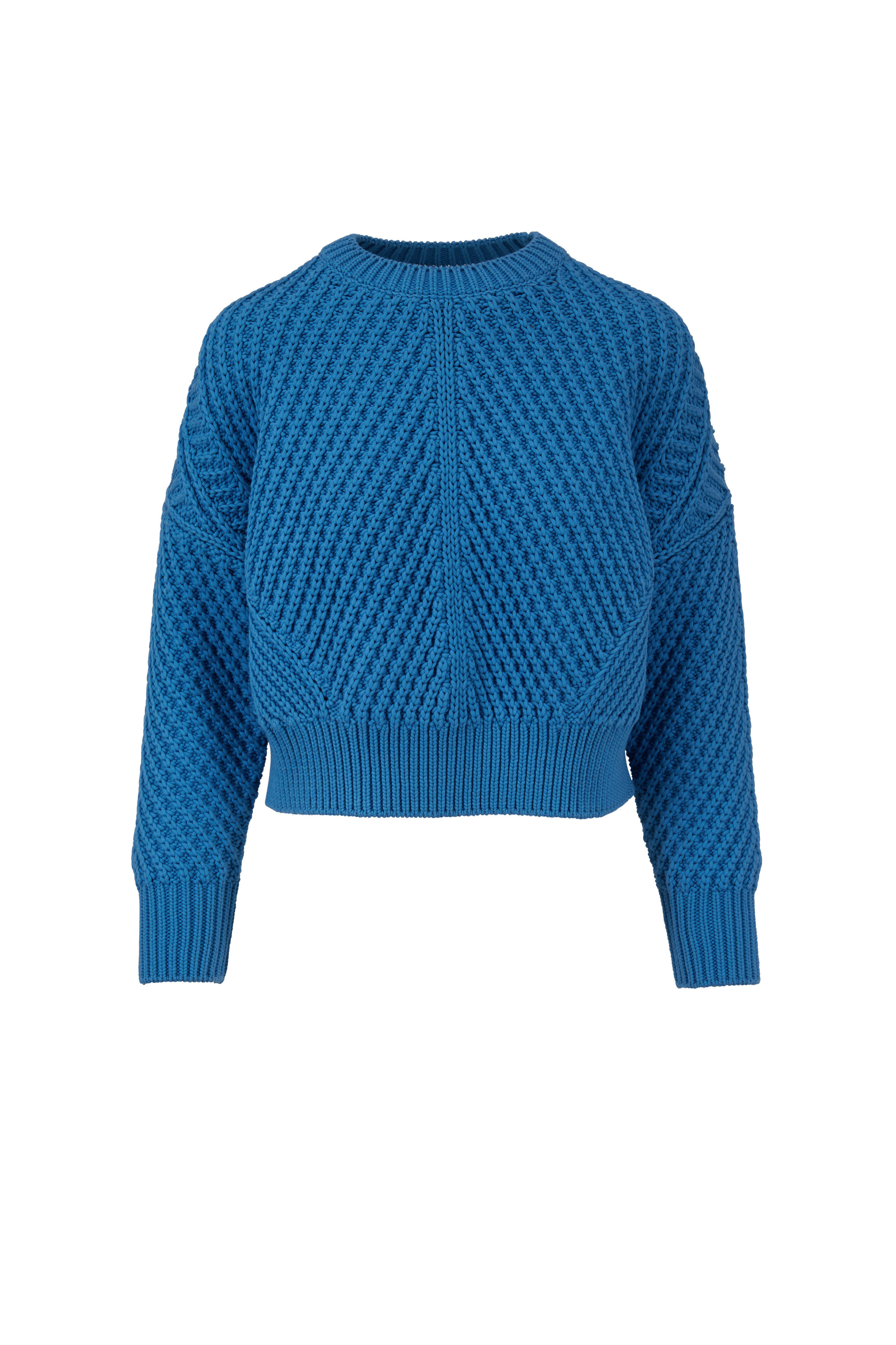 blue chunky knit jumper