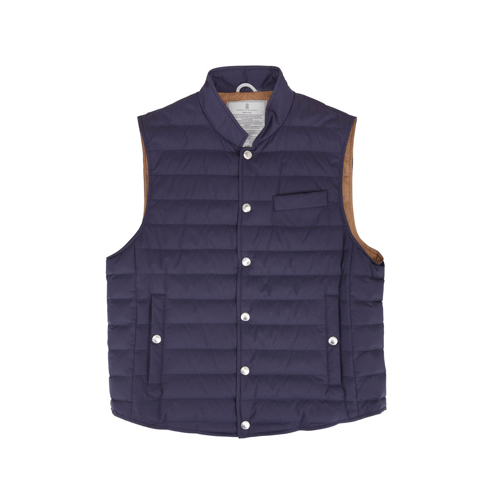 Brunello Cucinelli - Navy Blue Quilted Down Vest | Mitchell Stores