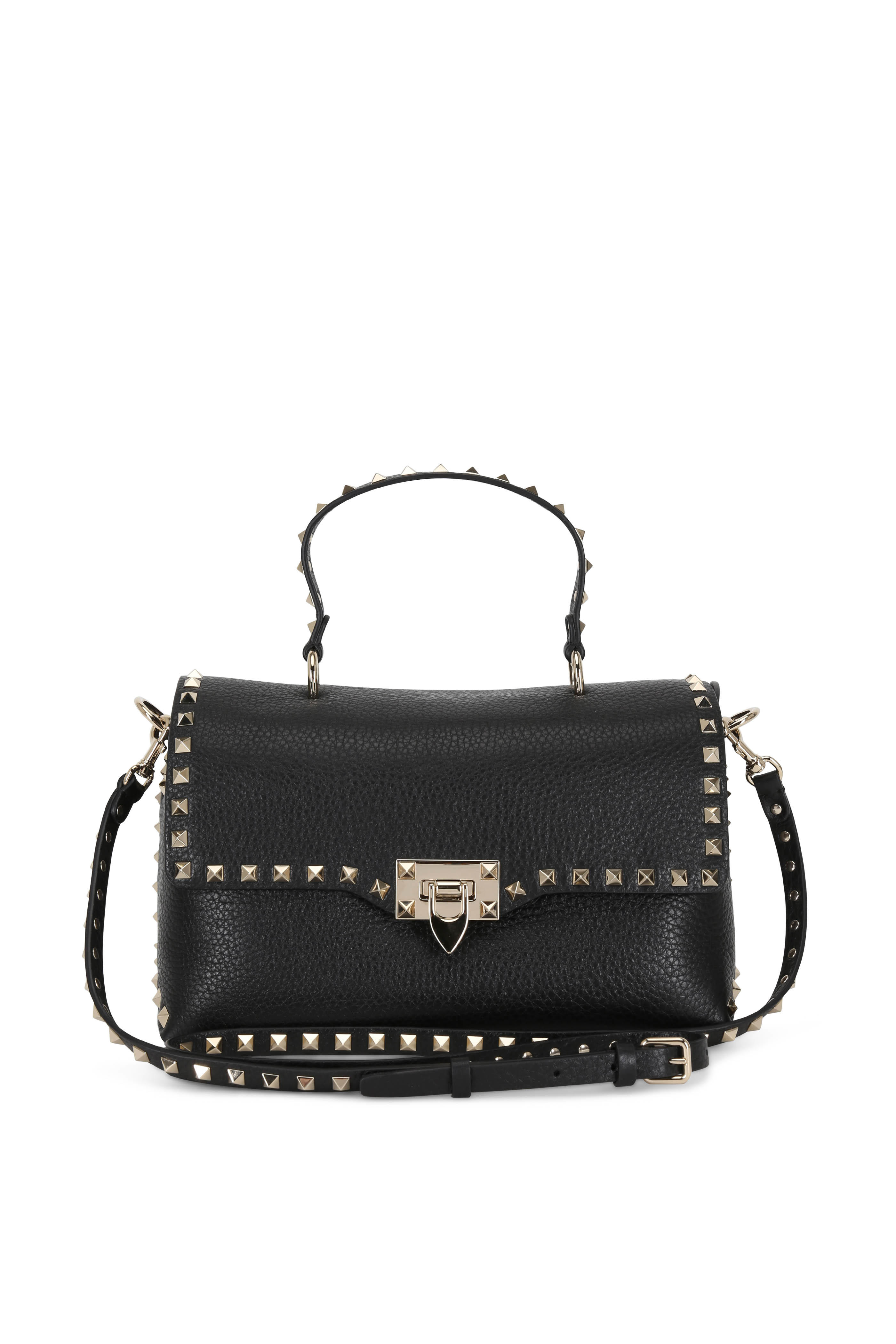 Valentino Garavani - Rockstud Black Leather Top Handle Medium Bag