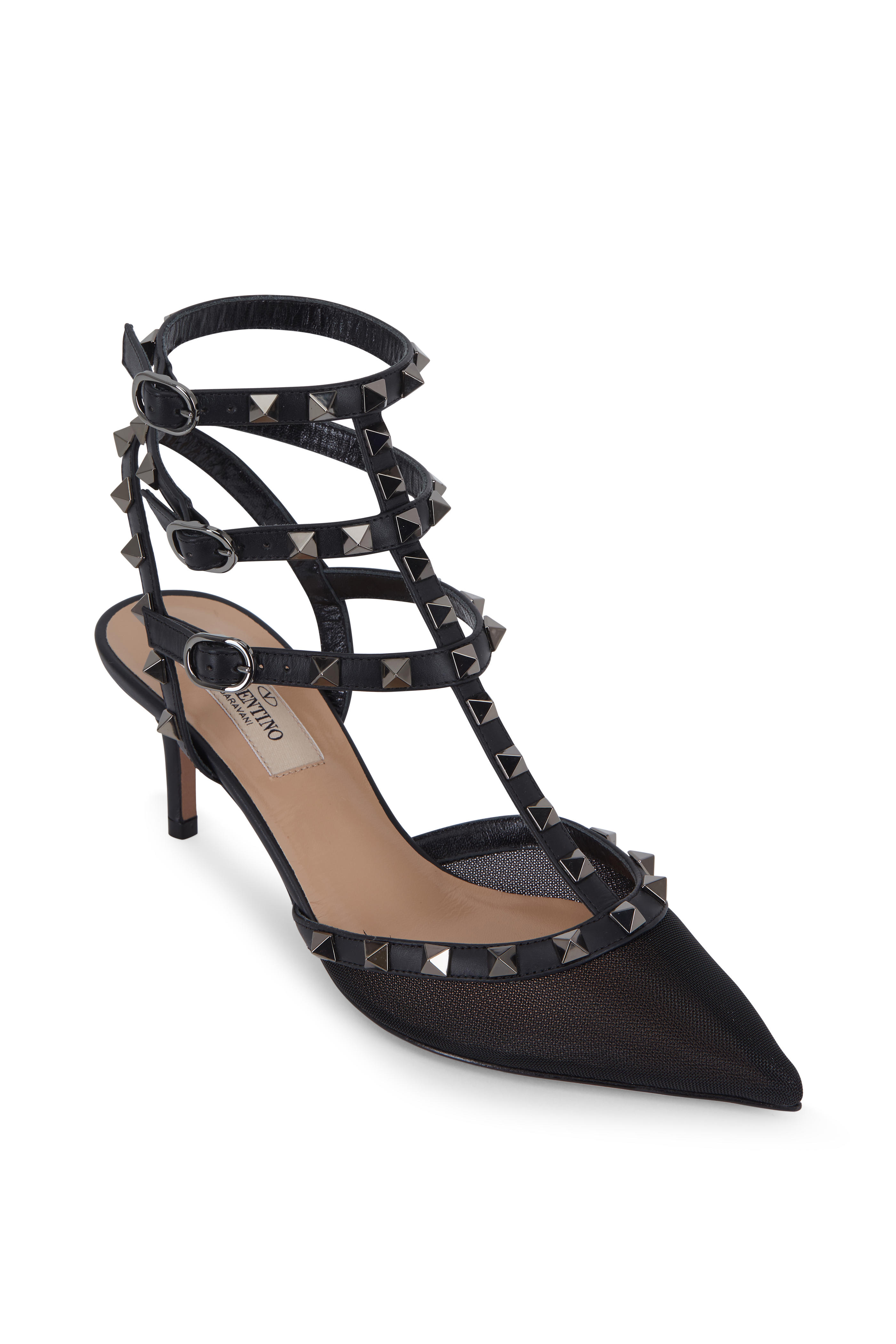 Valentino Garavani - Rockstud Black Mesh & Leather Pump, 65mm ...