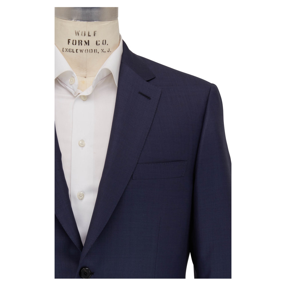 Brioni - Navy Blue Sharkskin Wool Suit | Mitchell Stores