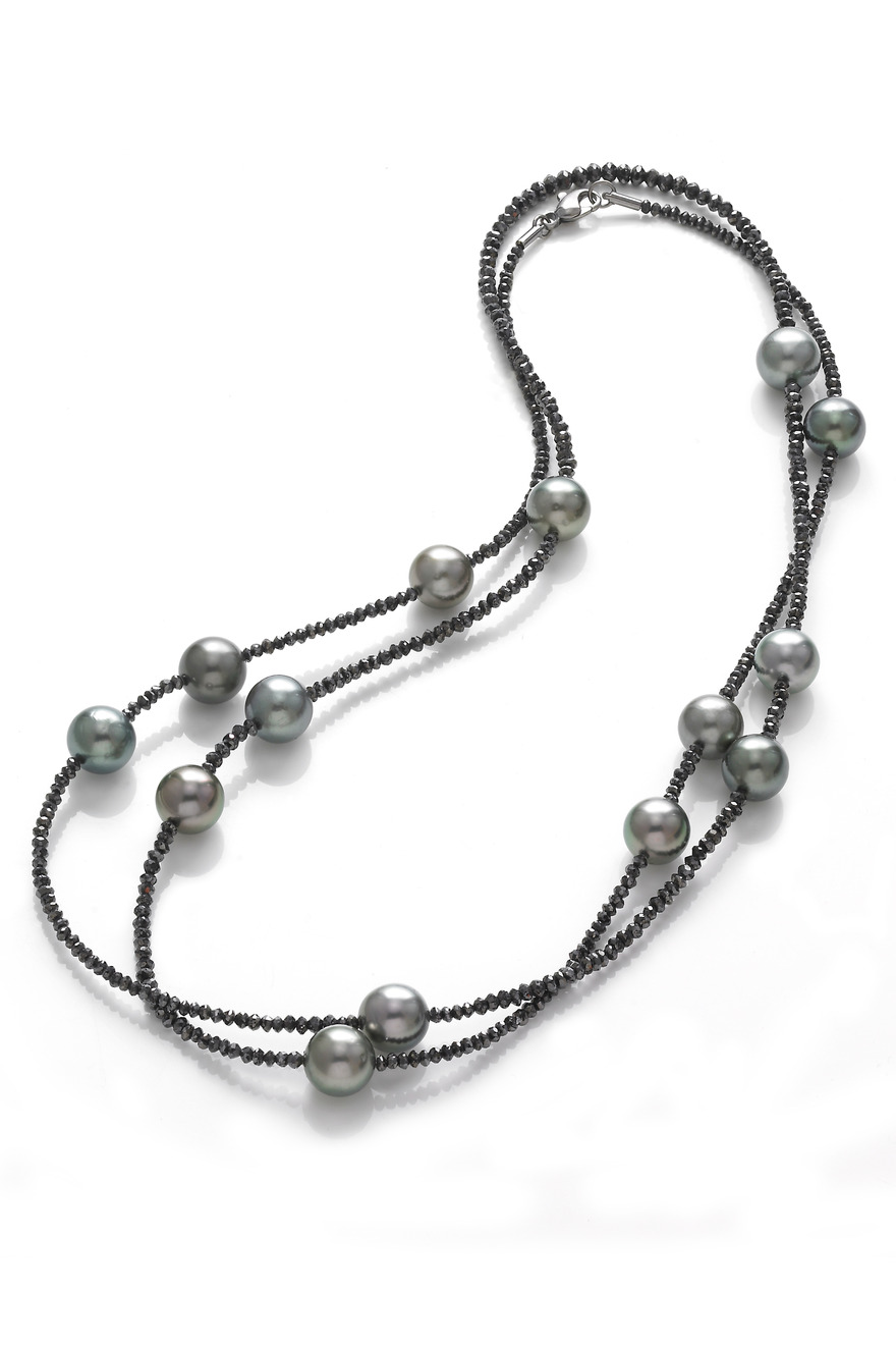 Tahitian Pearl Necklace with Black Diamonds