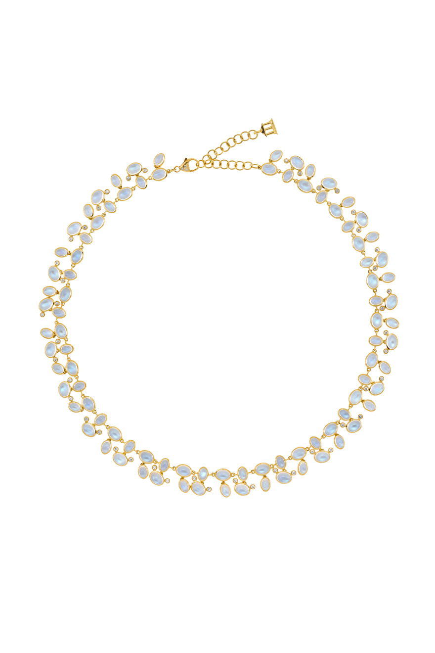Gold Blue Moonstone Cluster Necklace