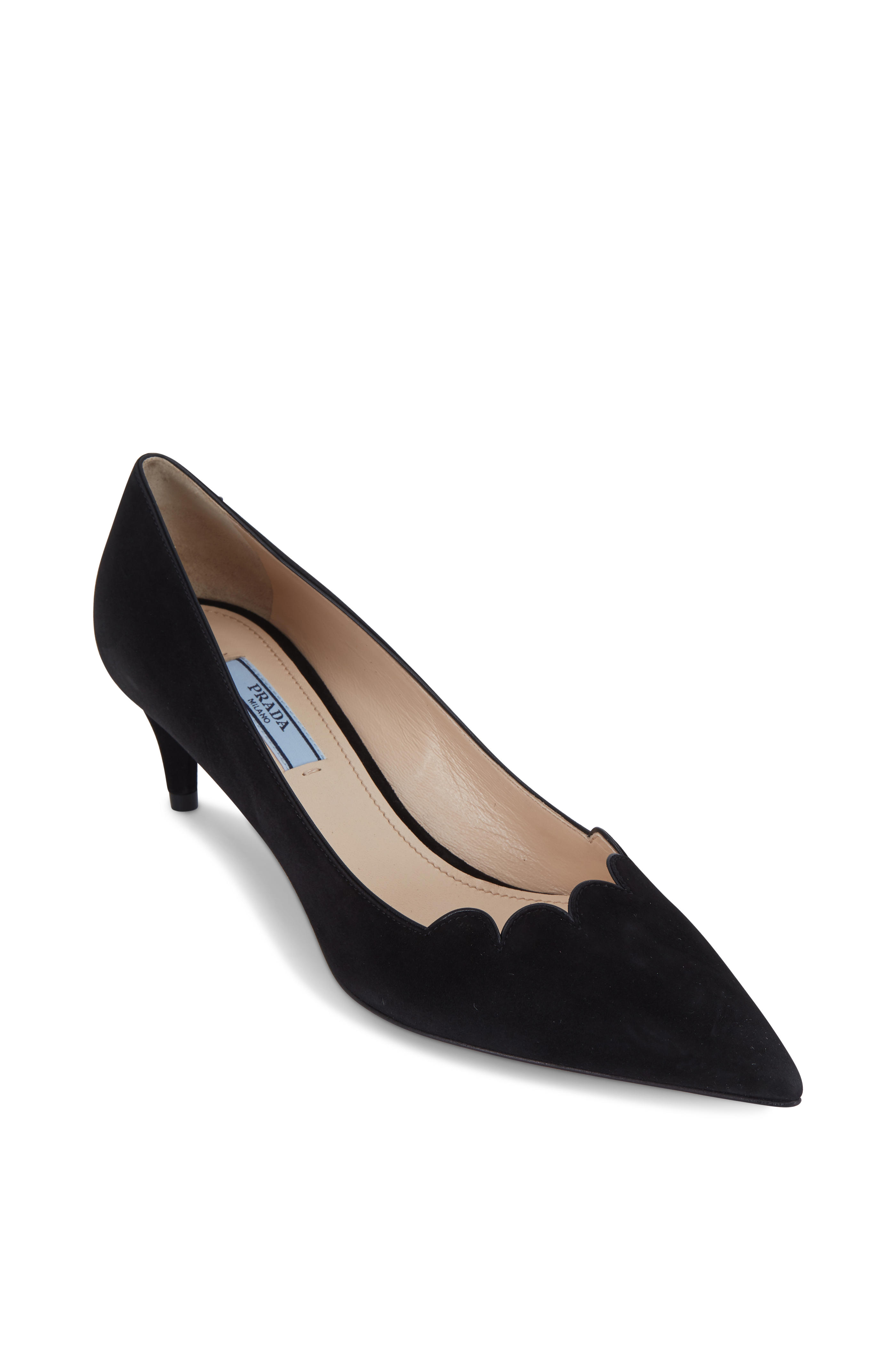 Black Suede Scalloped Front Pump, 55mm 