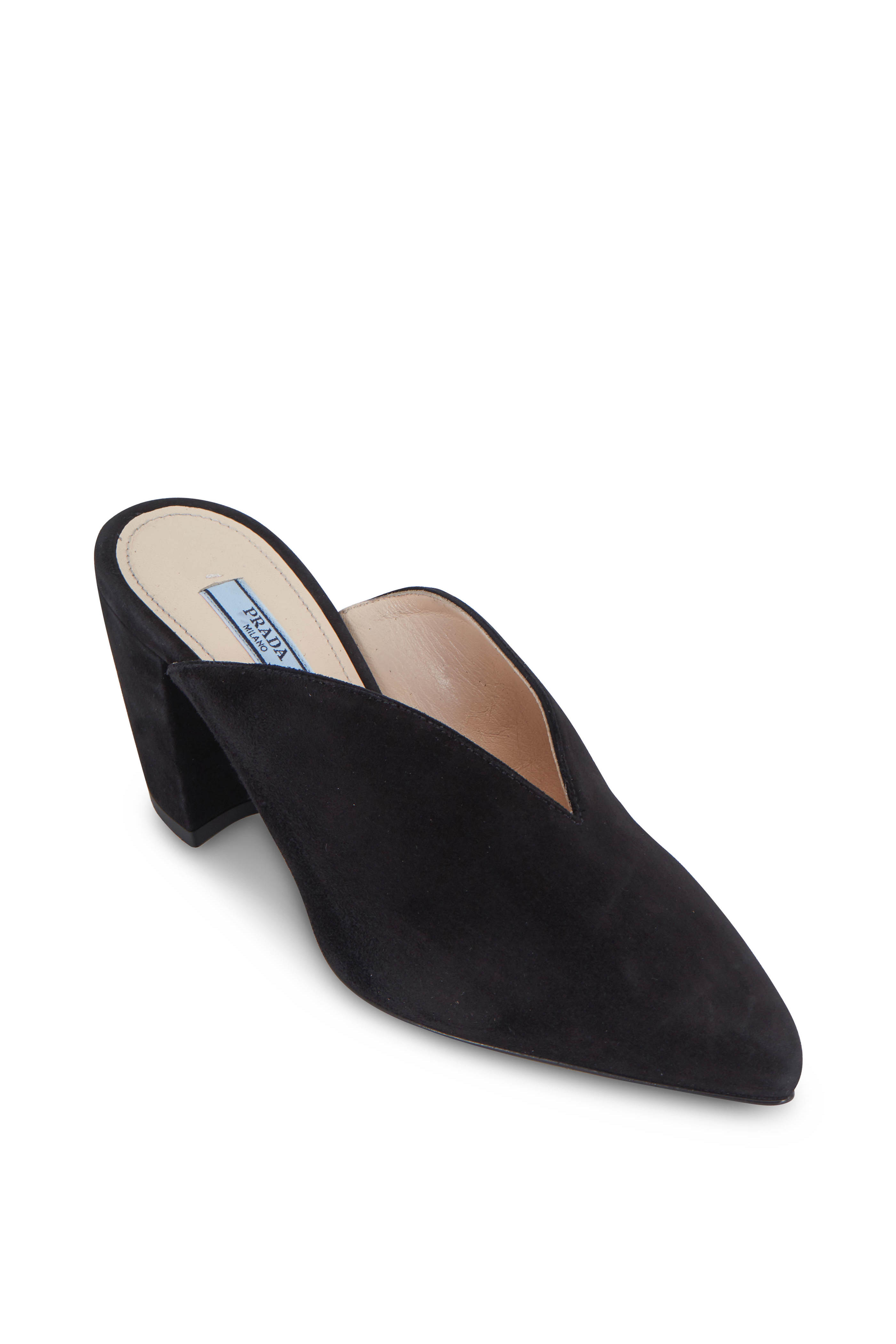 black suede mules block heel